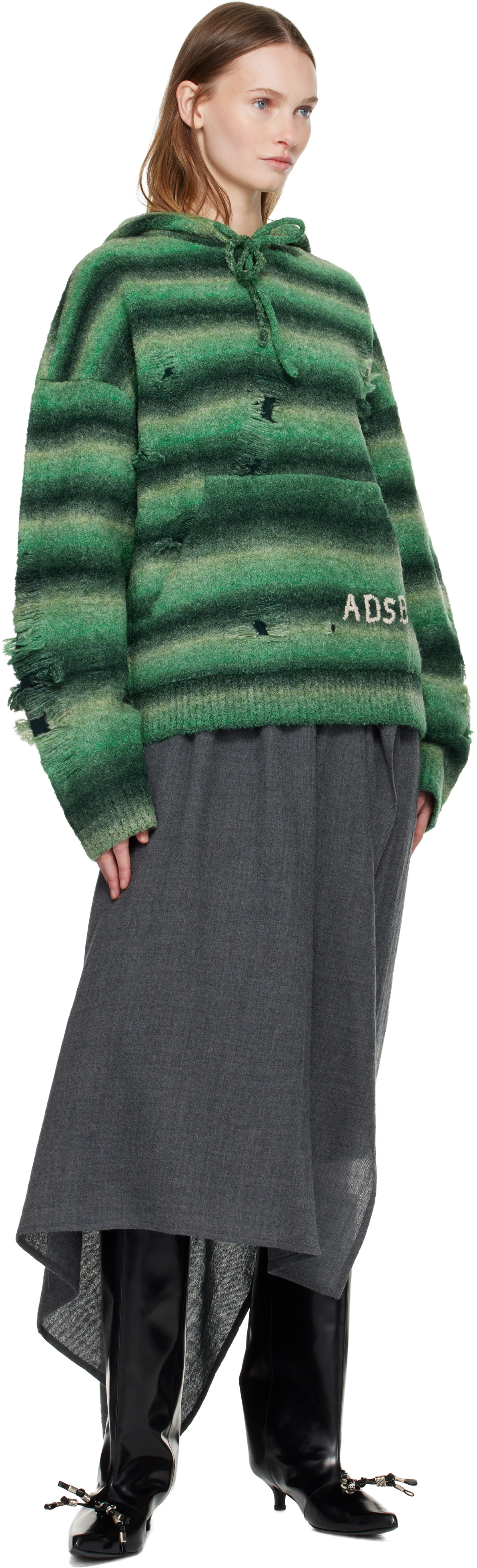 Andersson Bell - Pull à capuche dégradé vert à motif usé