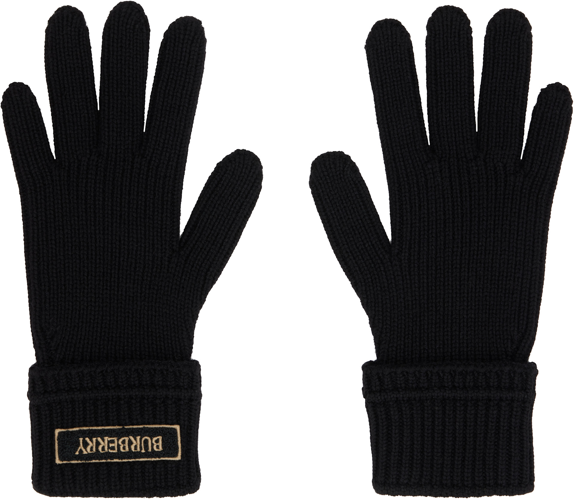 BURBERRY BLACK LABEL グローブ Burberry: Black Logo Patch Wool Gloves | SSENSE