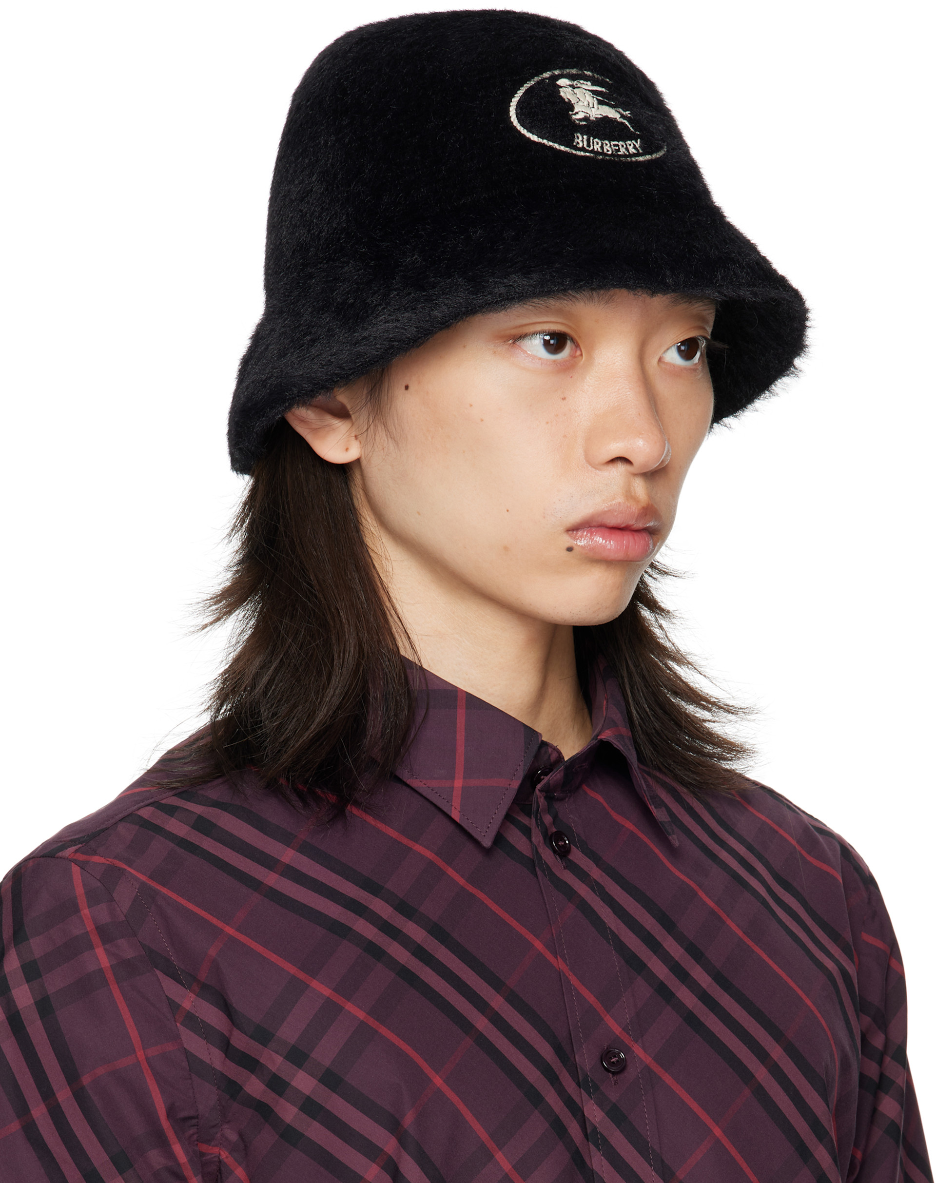 Burberry: ブラック Knight Stamp フェイクファー バケットハット