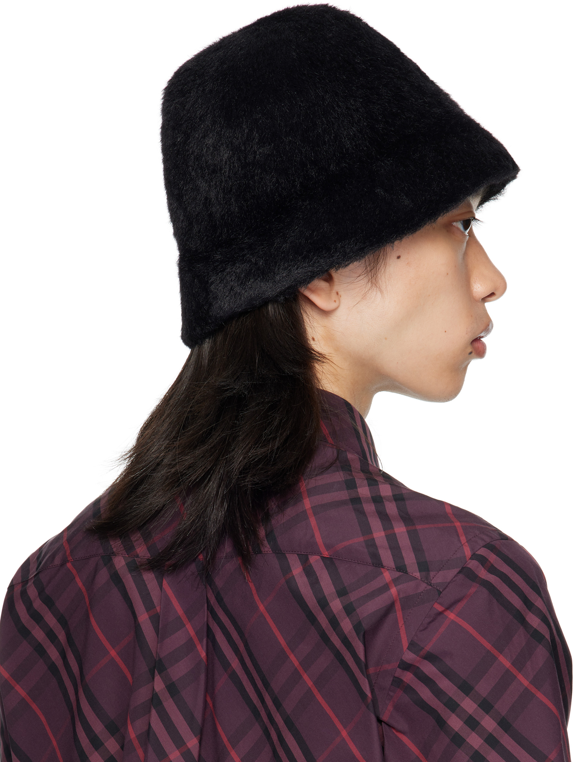 Burberry: ブラック Knight Stamp フェイクファー バケットハット