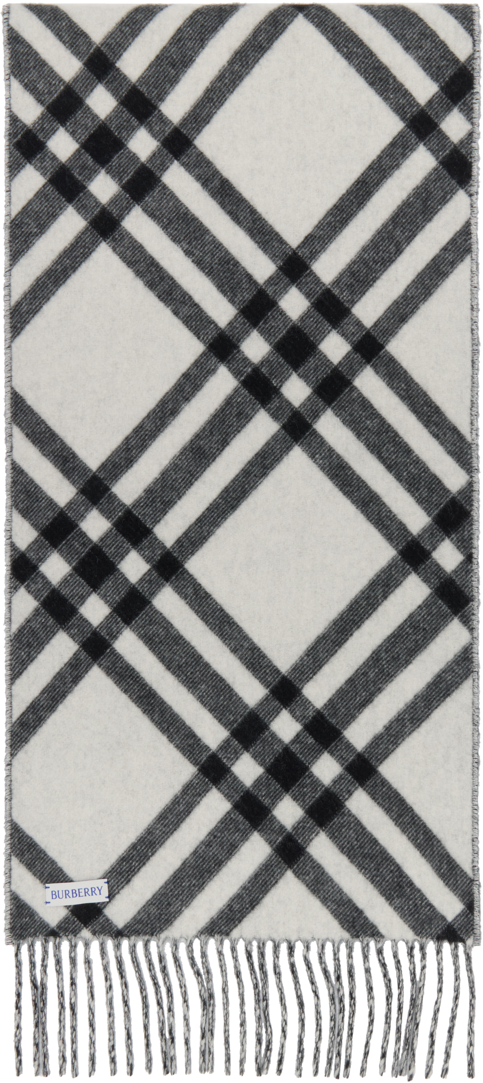 BURBERRY マフラー ブラック/ホワイト Burberry: Black & White Check Cashmere Scarf | SSENSE