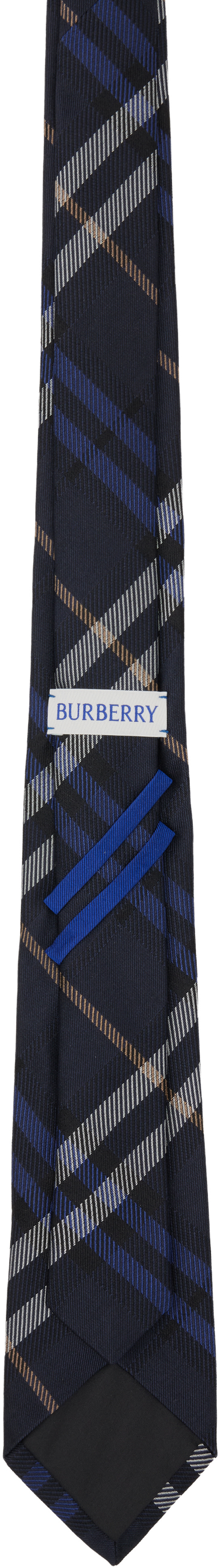 Burberry: ネイビー チェック シルク ネクタイ | SSENSE 日本