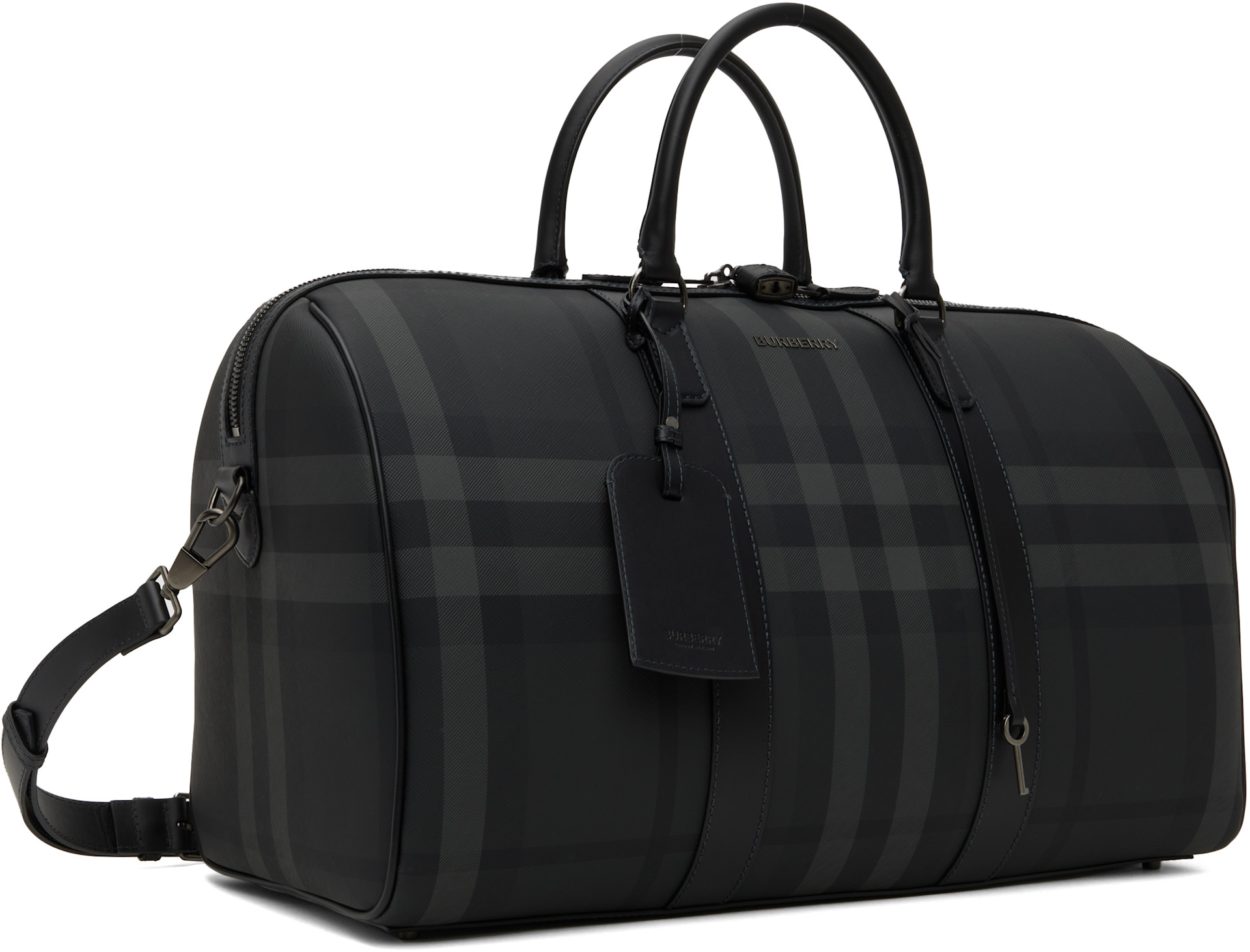 BURBERRY ボストンバッグ サフィアーノ Black Burberry: Gray Boston Holdall Duffle Bag | SSENSE