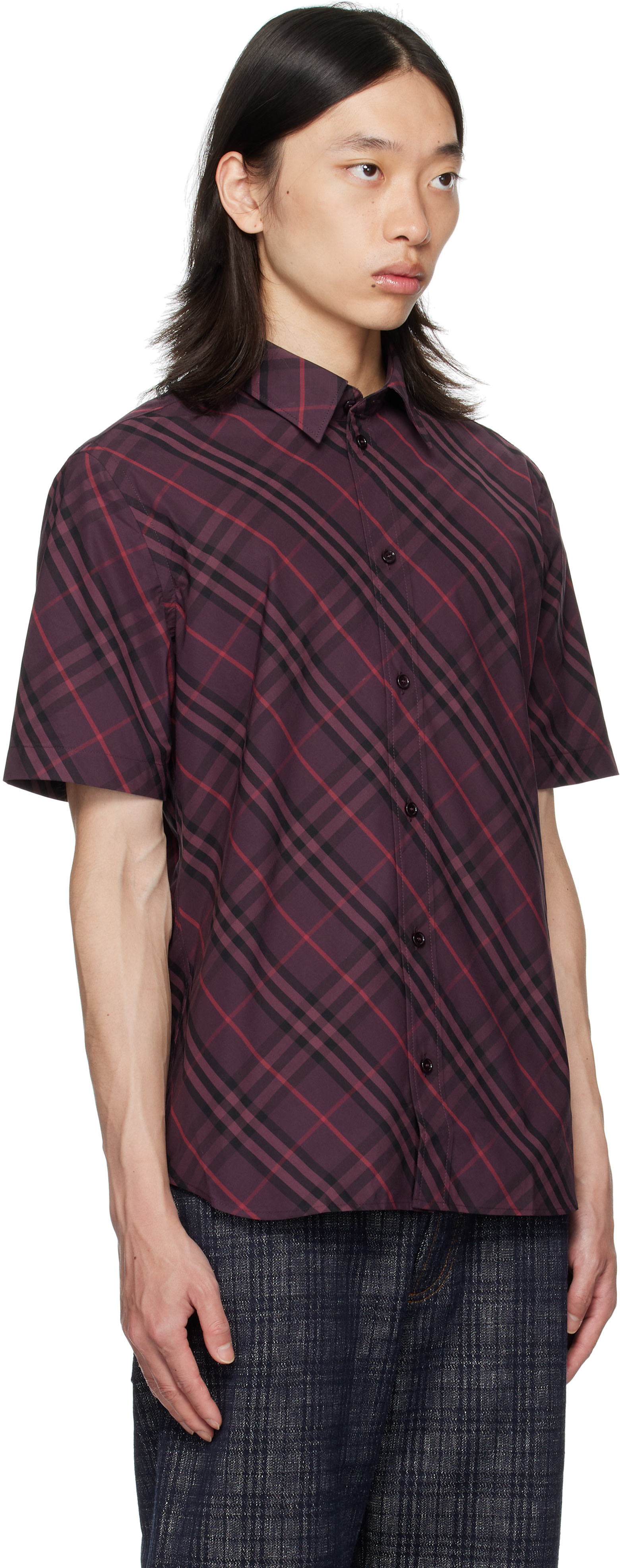 Burberry: Purple Robert Check Short Sleeve Shirt | SSENSE Canada