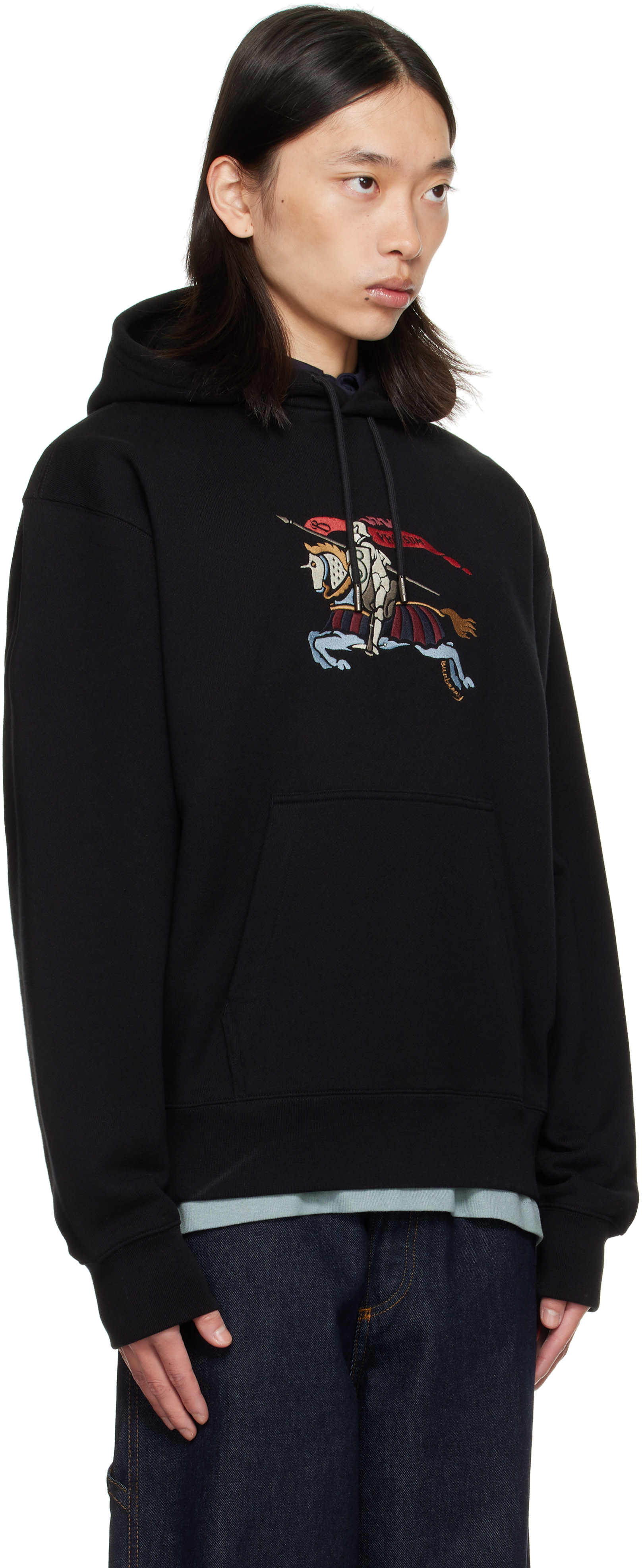 Burberry - Pull à capuche noir à logo EKD