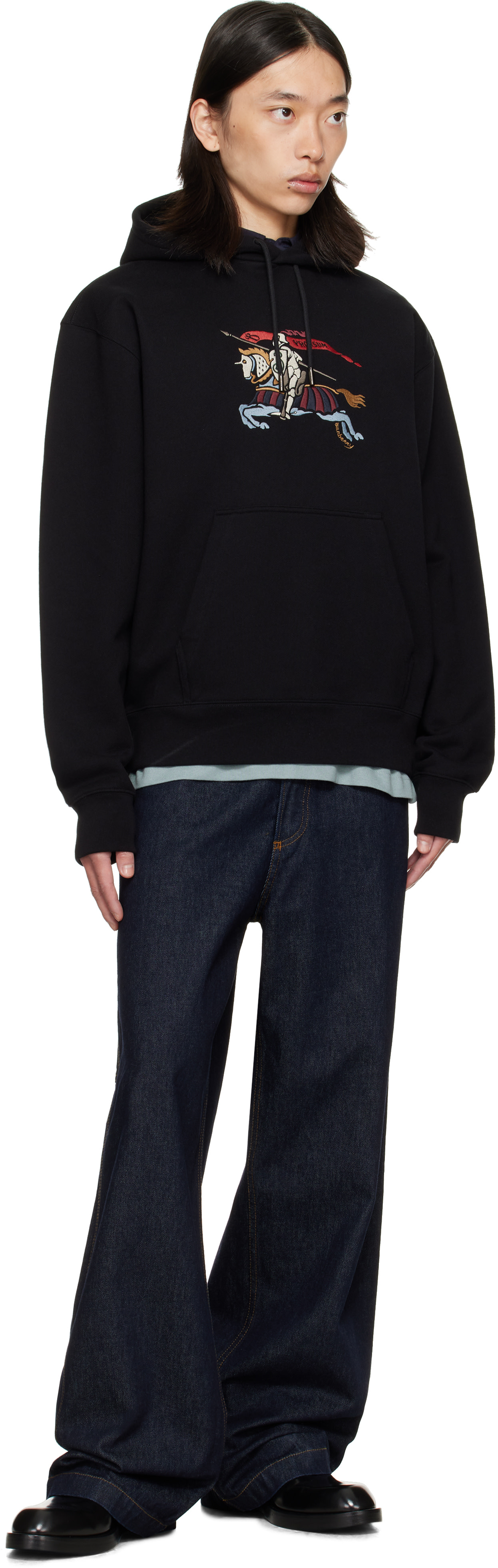 Burberry - Pull à capuche noir à logo EKD