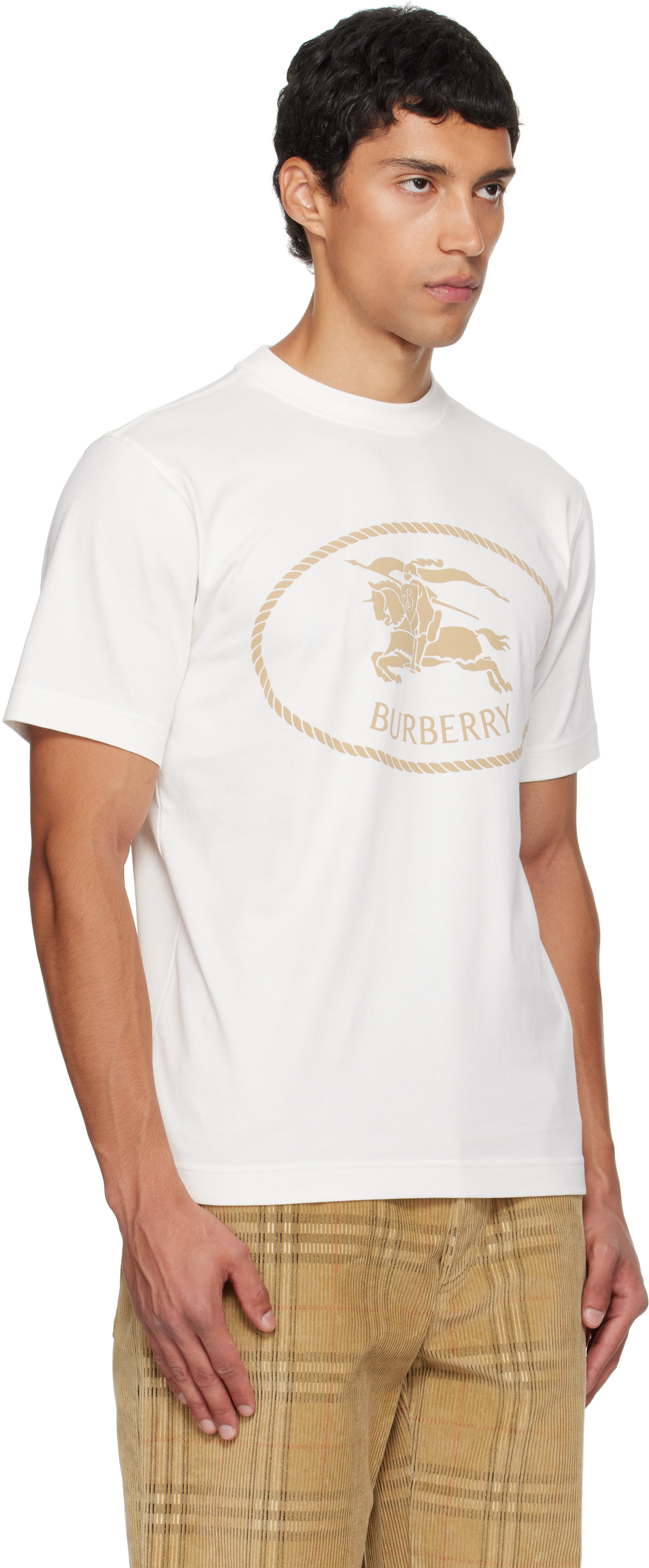 Burberry: ホワイト Knight Stamp コットン Tシャツ | SSENSE 日本