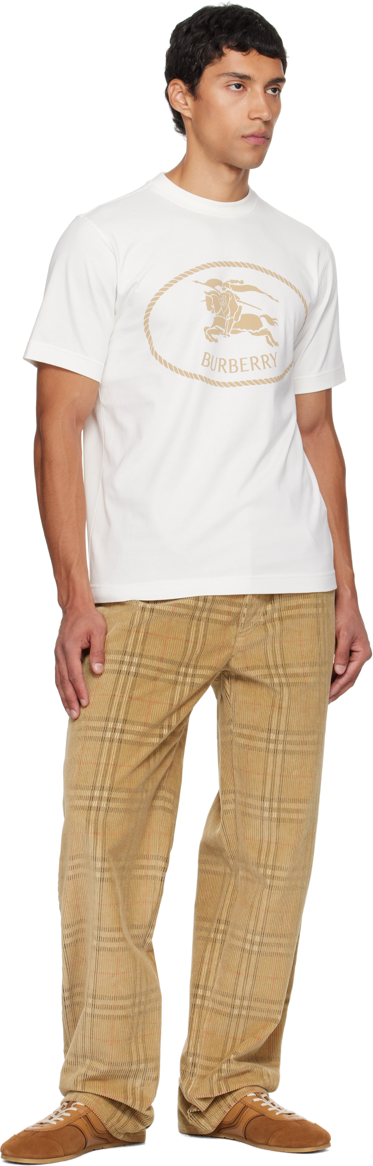 Burberry: ホワイト Knight Stamp コットン Tシャツ | SSENSE 日本