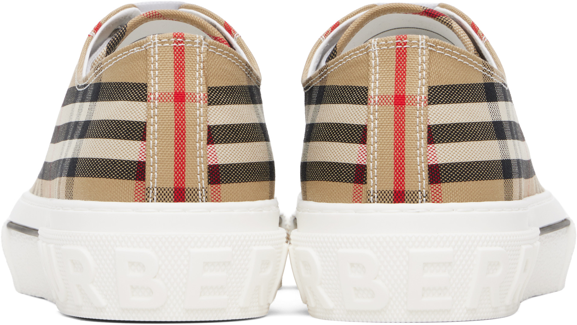 Burberry: Beige Check Sneakers | SSENSE