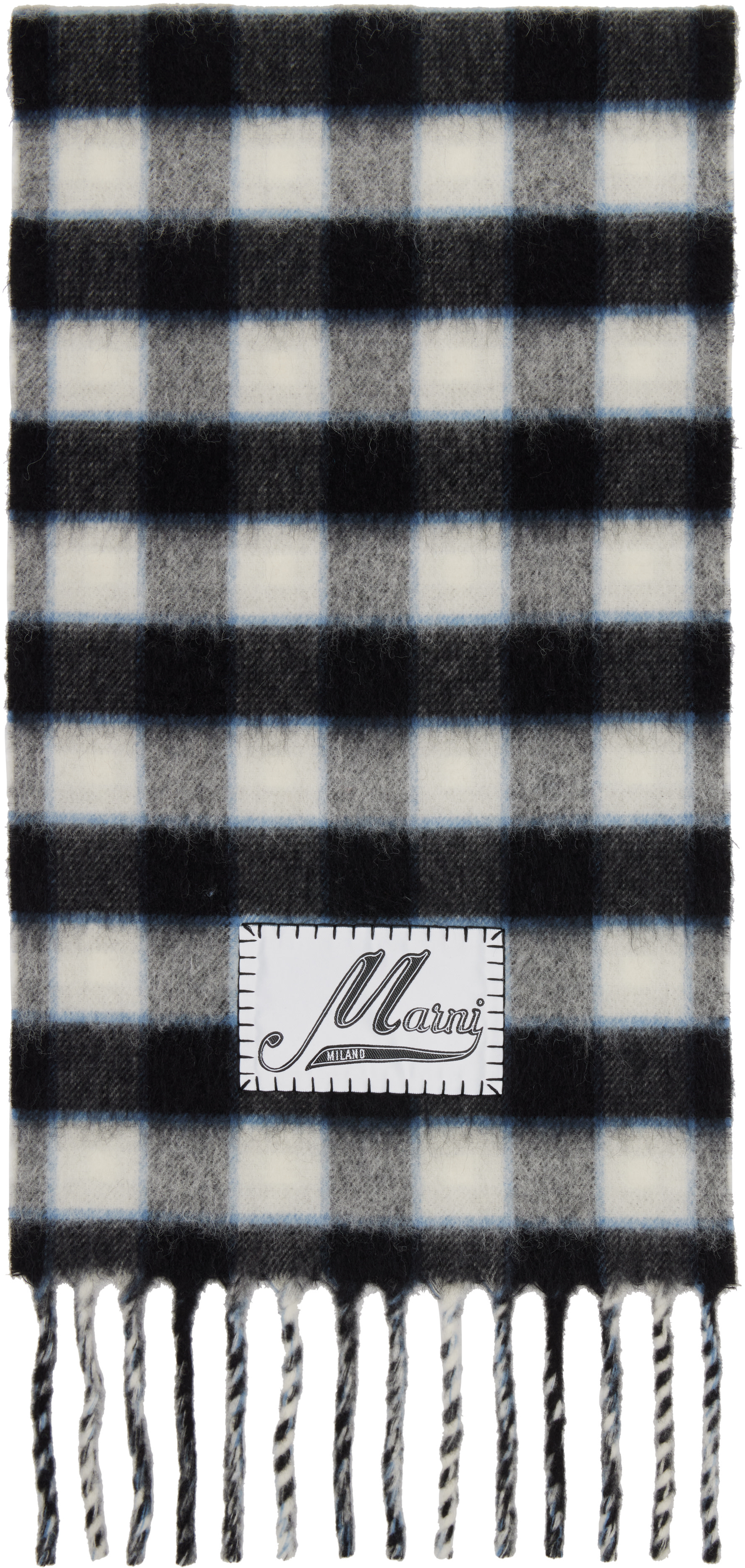 Marni: Black & White Double Check Logo Wool Mohair Scarf | SSENSE