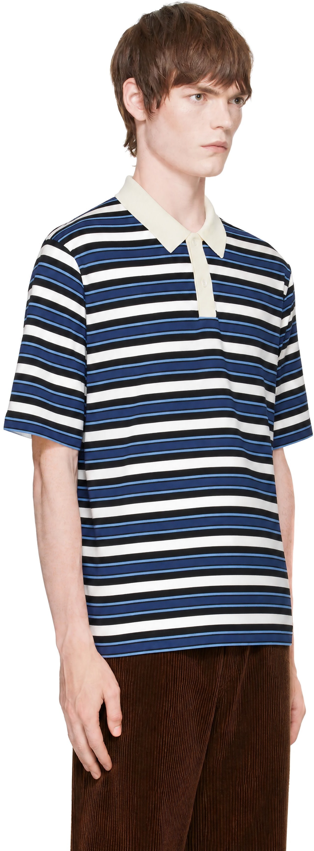 Marni - Polo noir et bleu à rayures