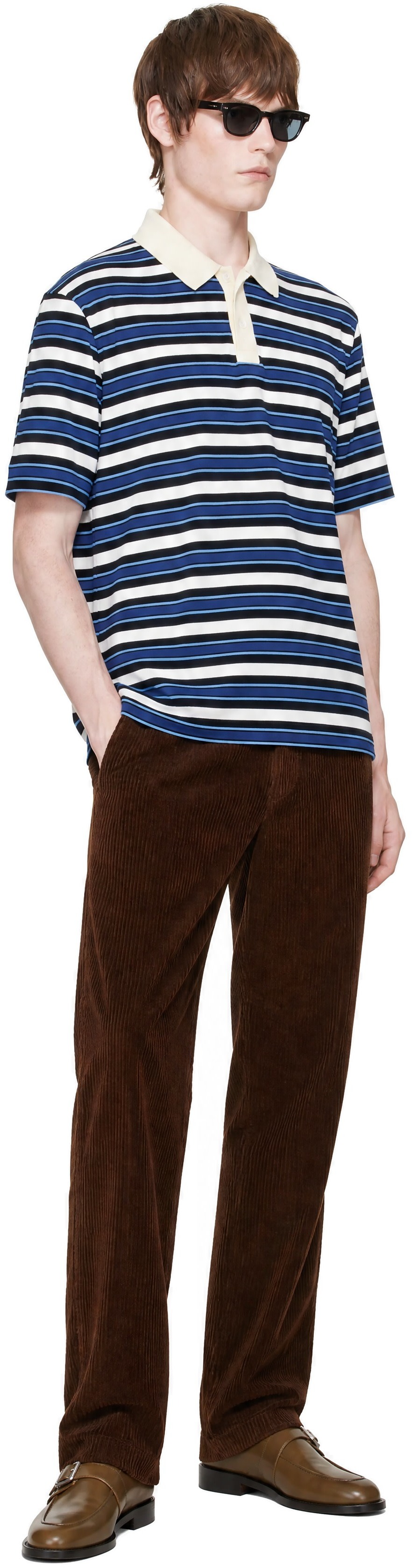 Marni - Polo noir et bleu à rayures