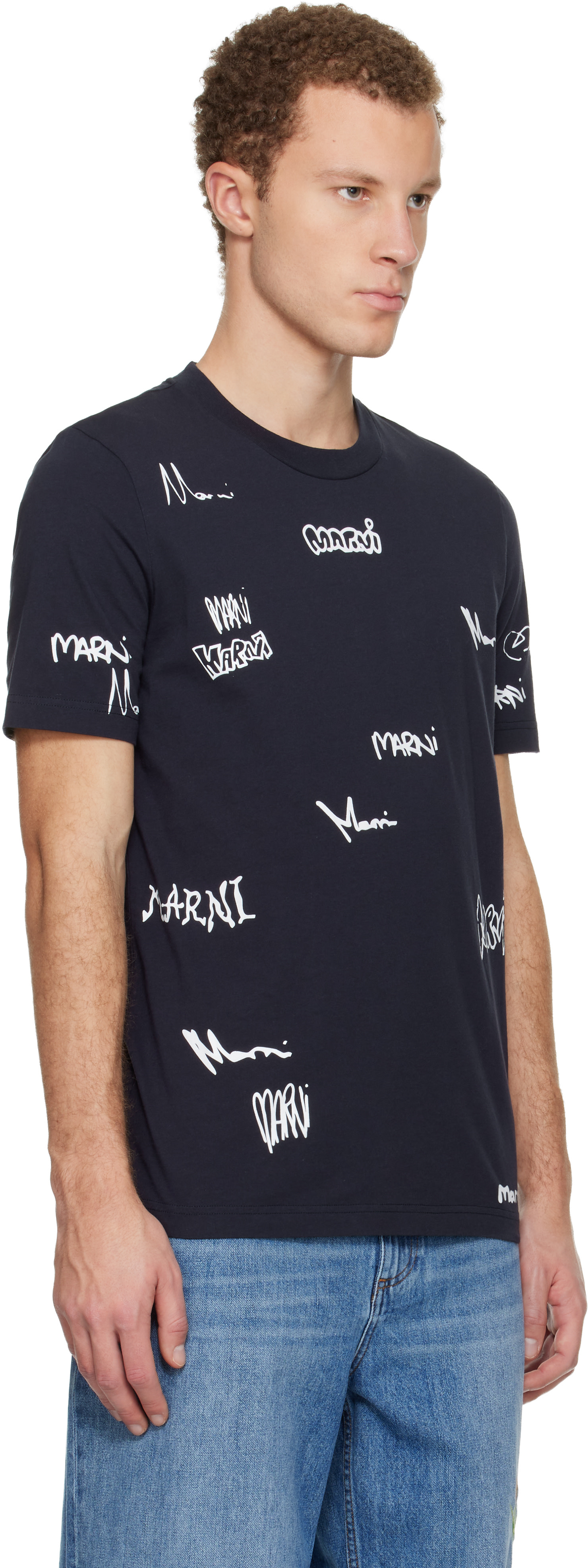 Marni: ネイビー Multigram Marni コットン プリントTシャツ | SSENSE 日本