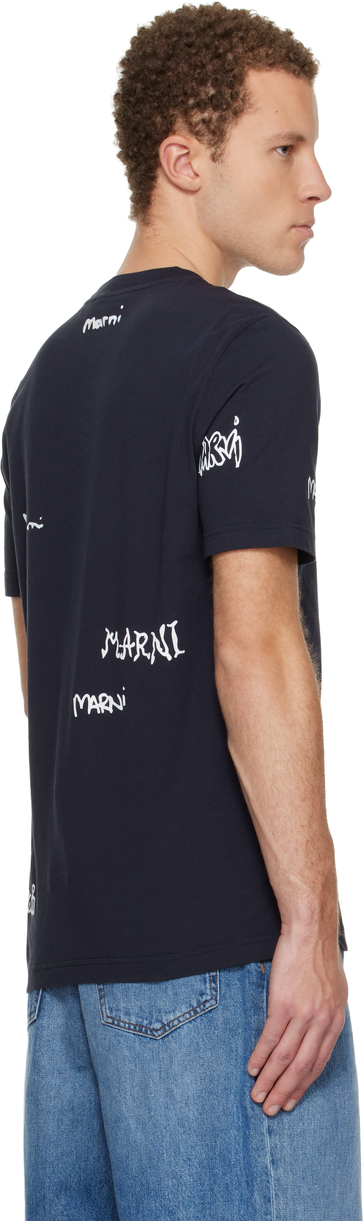 Marni: ネイビー Multigram Marni コットン プリントTシャツ | SSENSE 日本