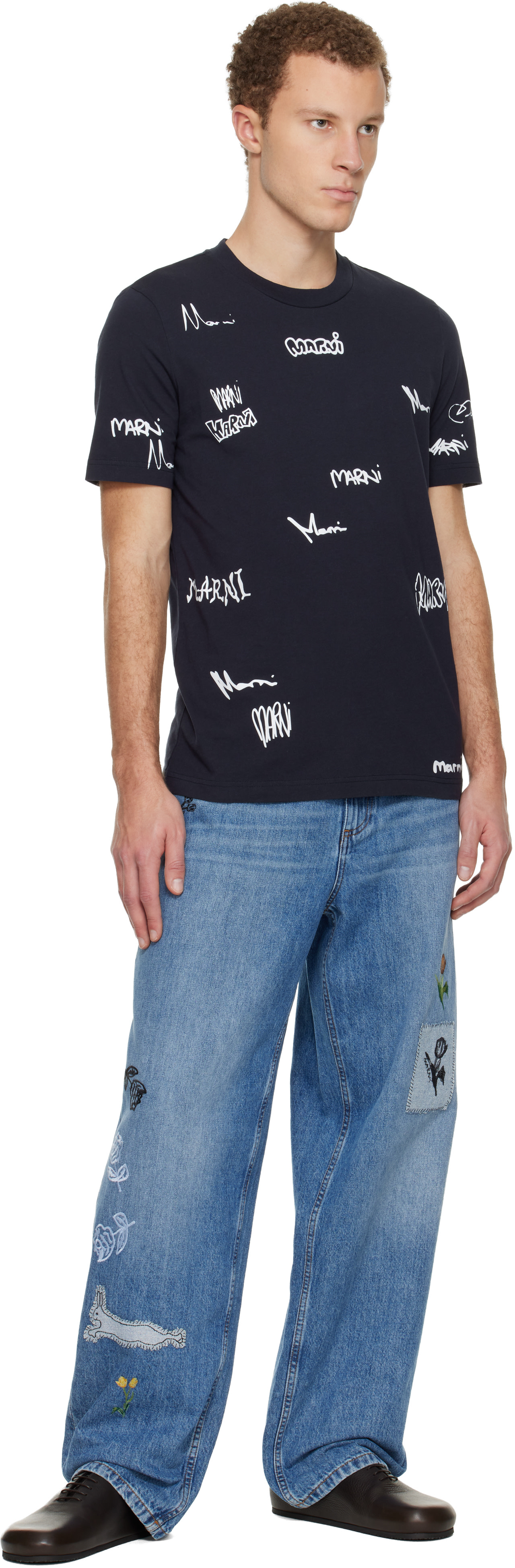 MARNI ネイビー Tシャツ ポケット付き Marni Logo Cotton T-Shirt in