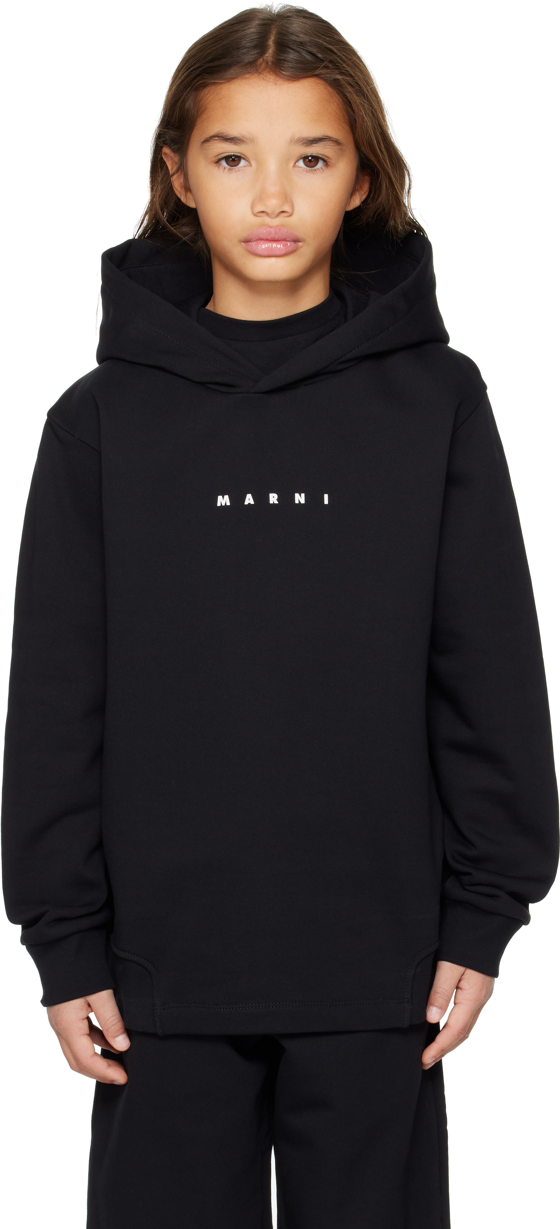 Marni - Enfant | Pull à capuche noir en coton