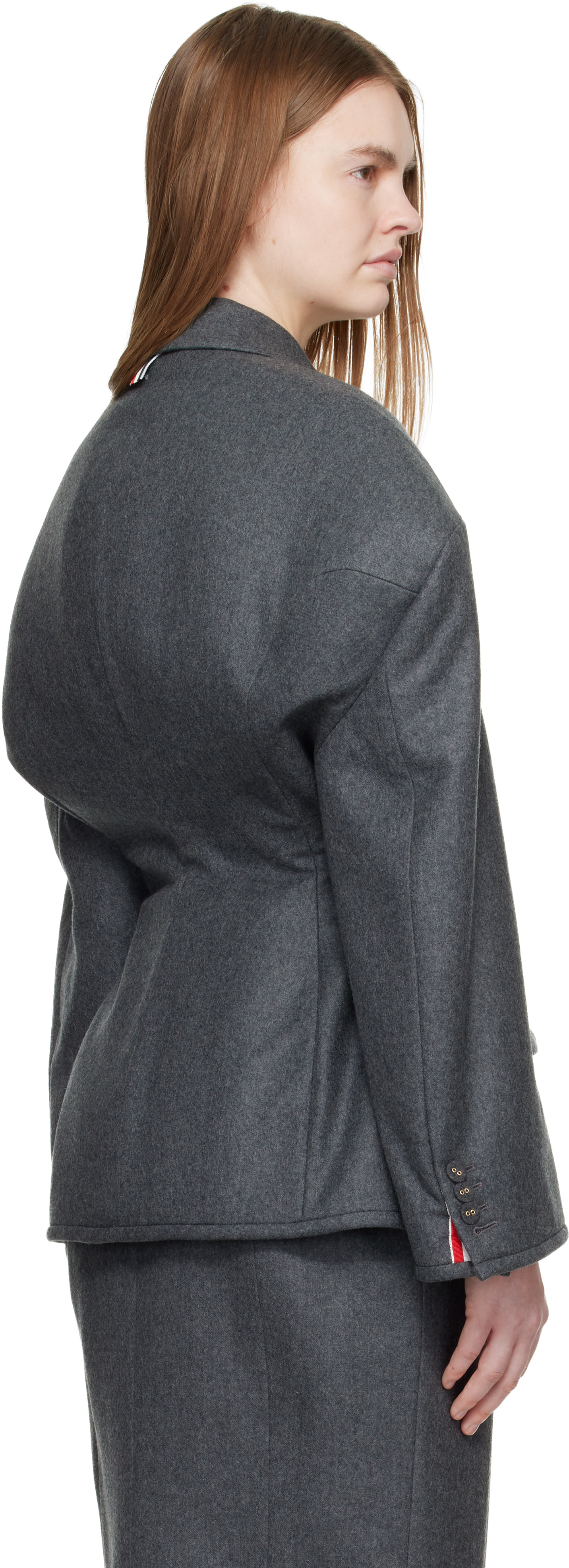 Thom Browne: Gray Nipped Waist Cocoon Blazer | SSENSE