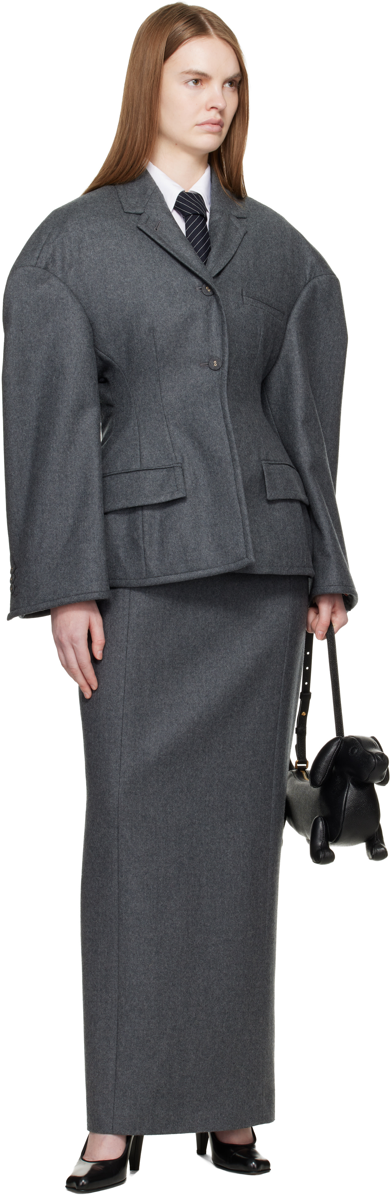 Thom Browne: Gray Nipped Waist Cocoon Blazer | SSENSE