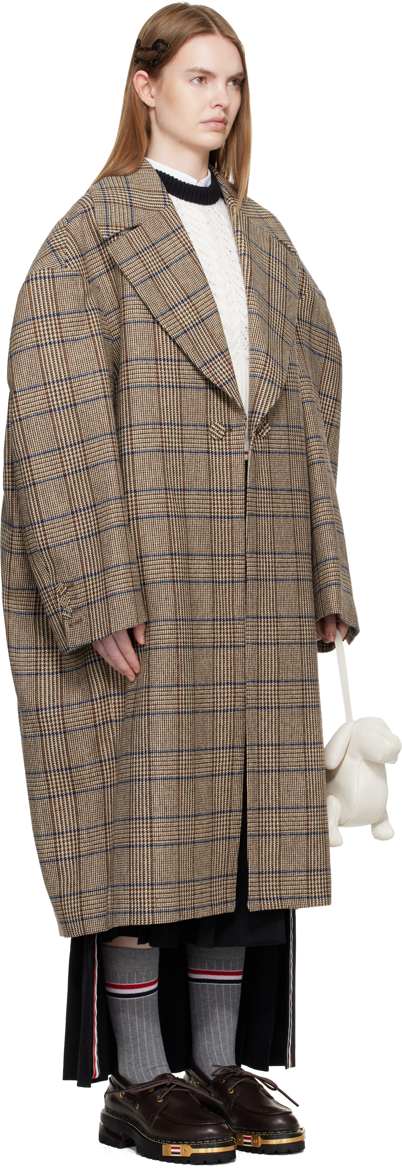 Thom Browne: Brown Hunting Tweed Cocoon Coat | SSENSE