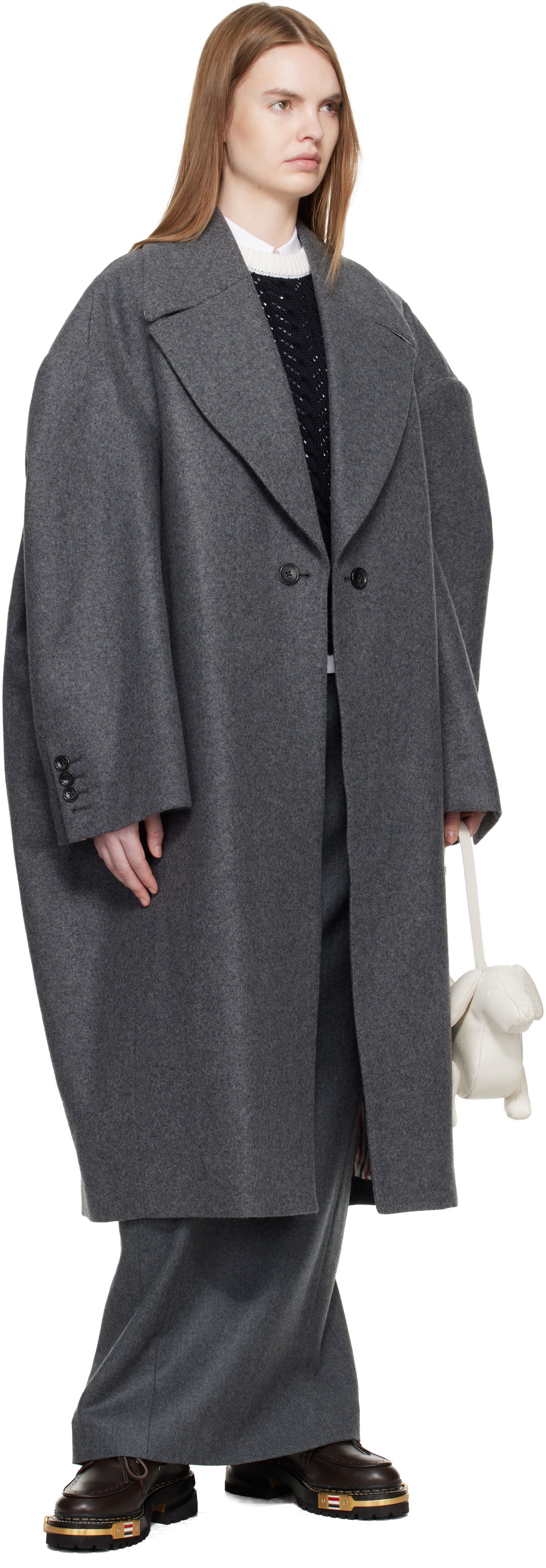 Thom Browne - Manche cocon gris en melton à coupe cocon