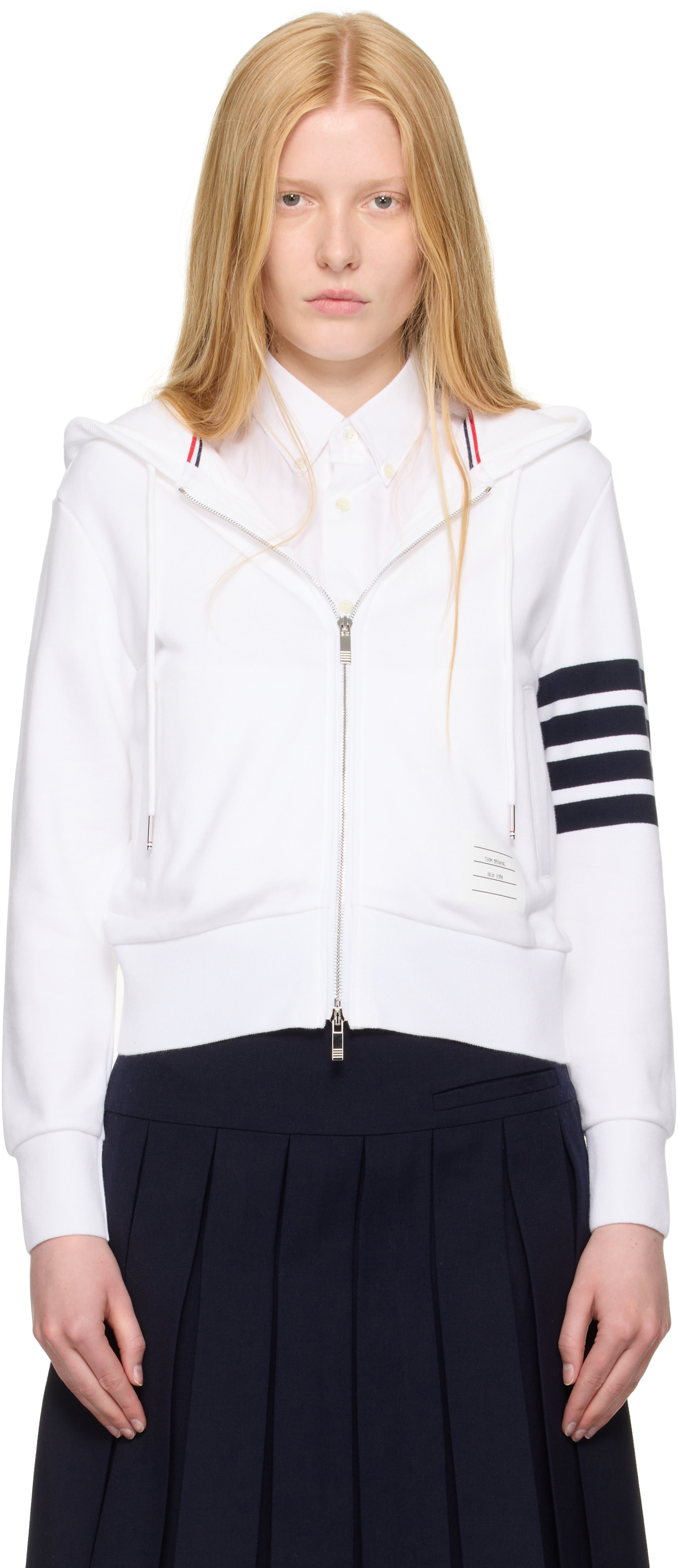 Thom Browne - Pull à capuche blanc à glissière