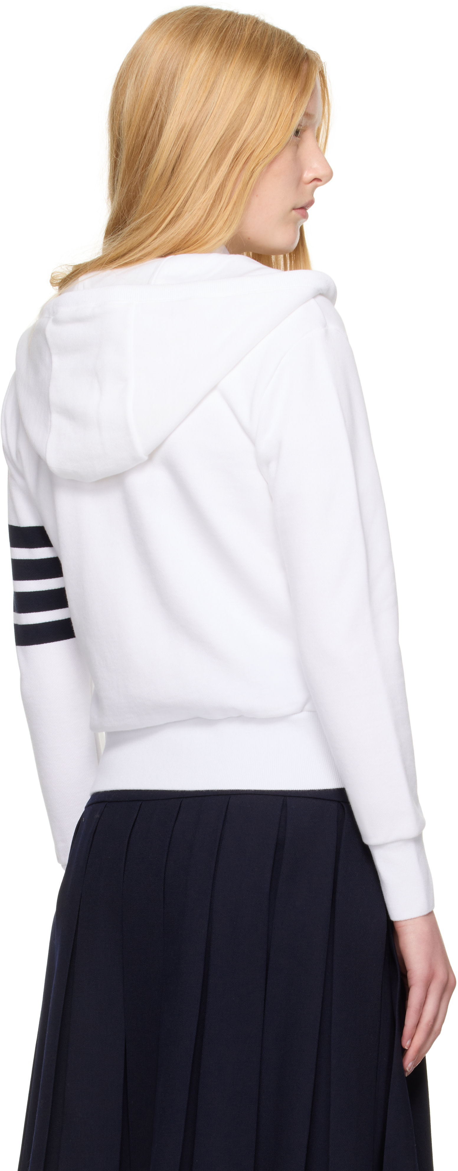 Thom Browne - Pull à capuche blanc à glissière