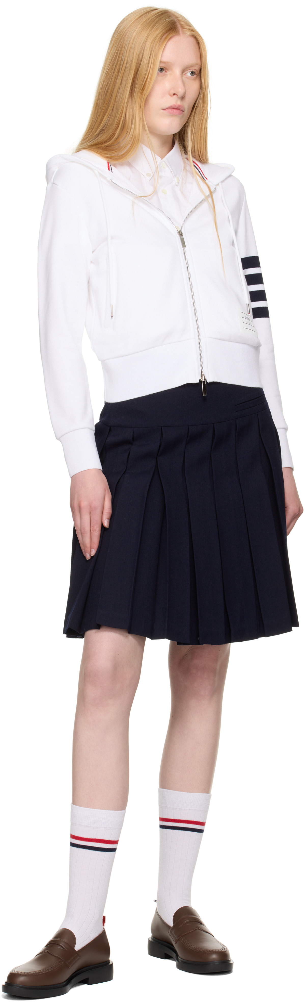 Thom Browne - Pull à capuche blanc à glissière