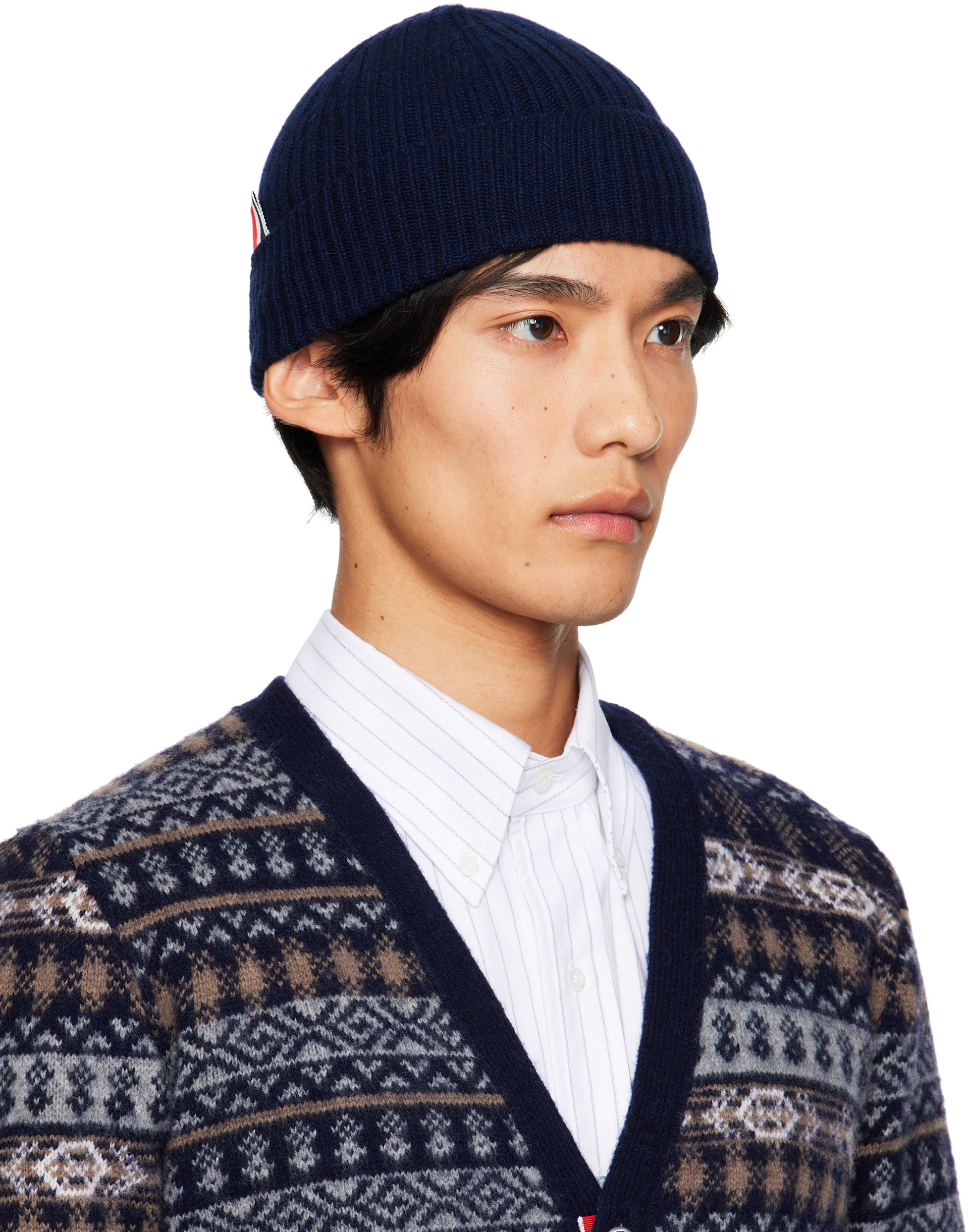 Thom Browne - 네이비 캐시미어 스트라이프 비니