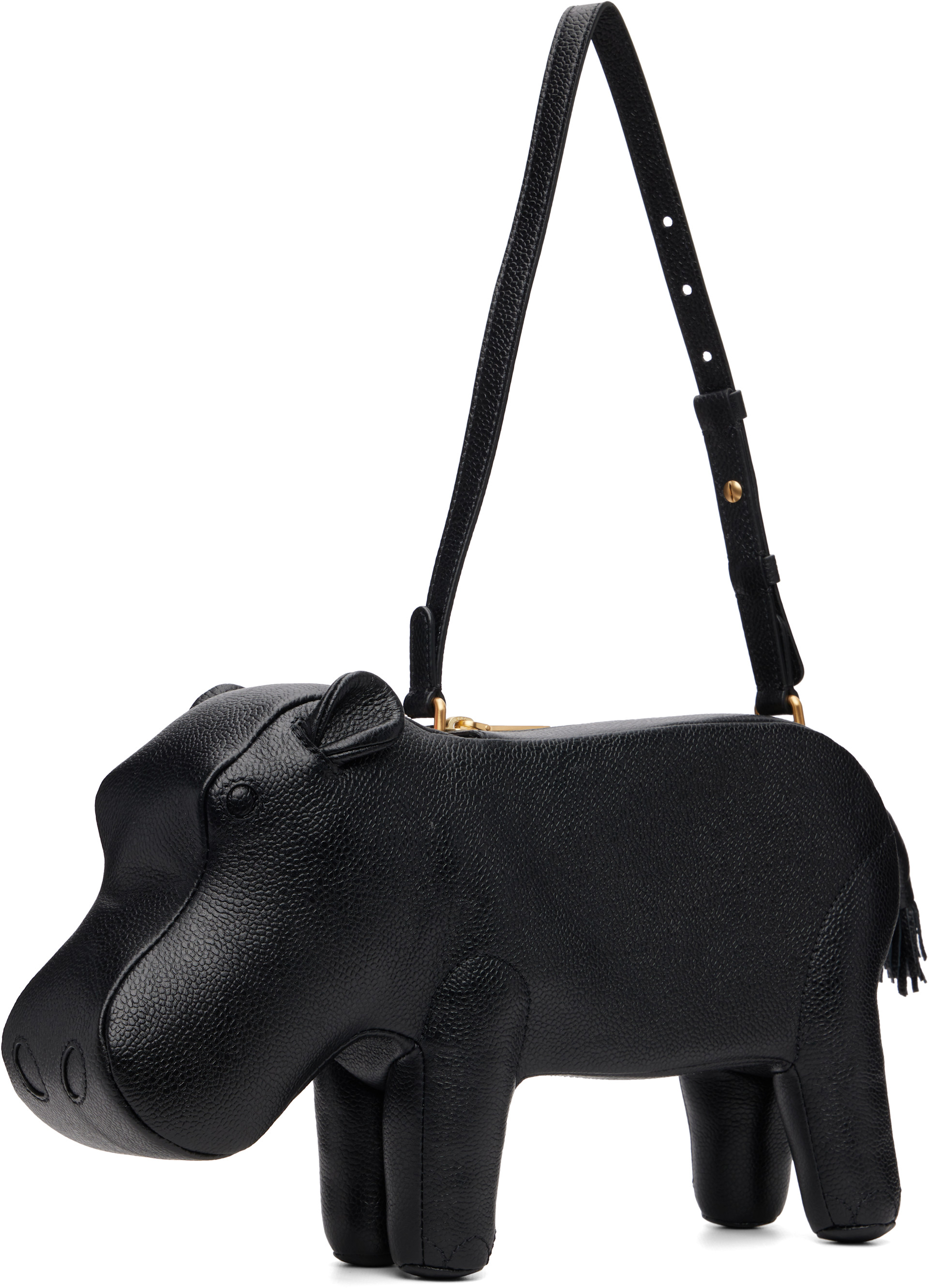 Thom Browne: ブラック Hippo ペブルグレイン バゲットバッグ | SSENSE 