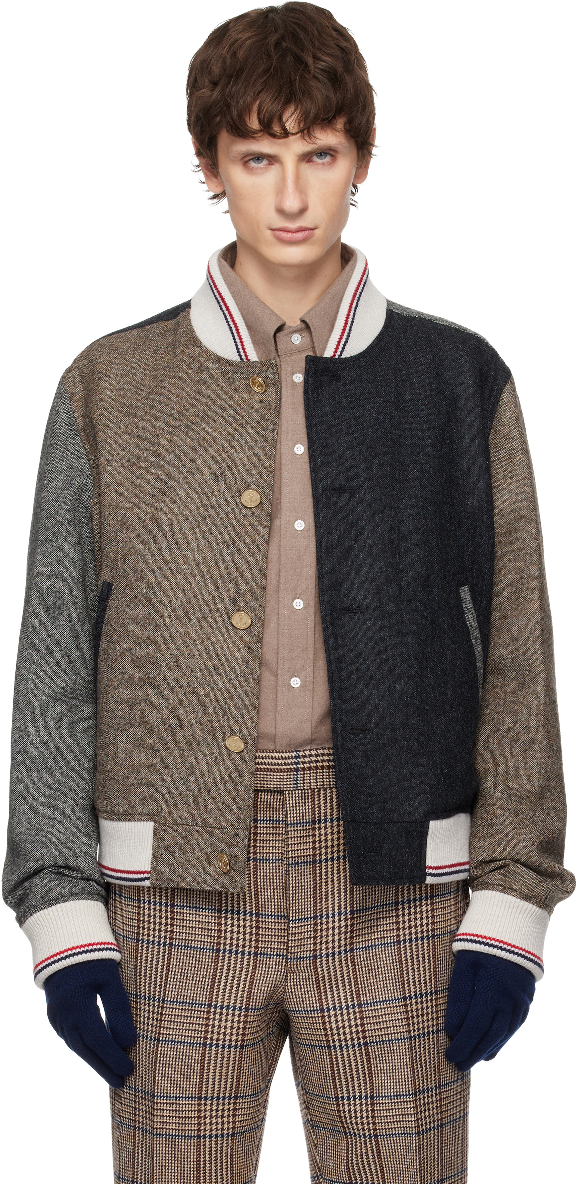 Thom Browne: Multicolor Button Up Bomber Jacket | SSENSE