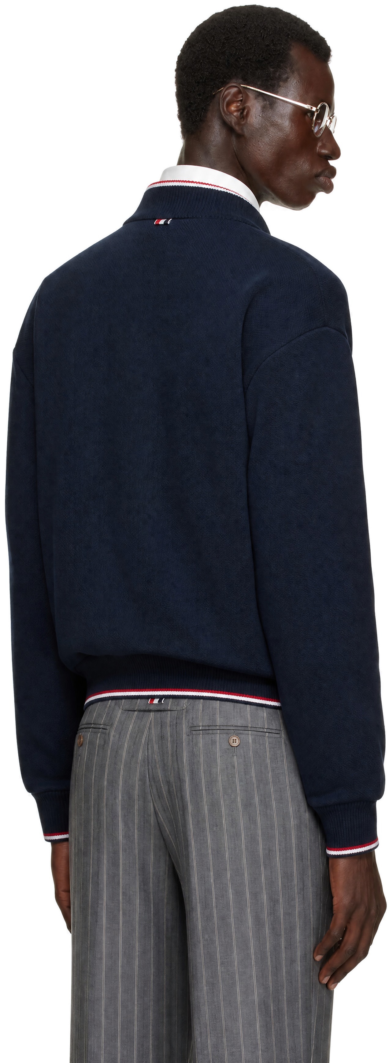 Thom Browne - Navy Funnel Neck RWB Tipping Zip Jacket