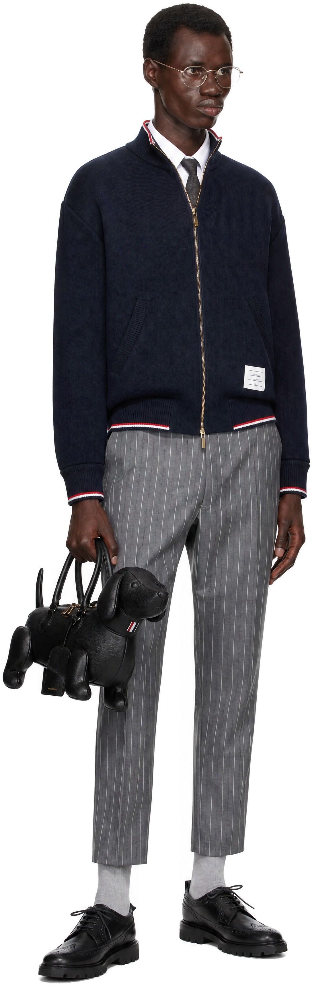 Thom Browne - Navy Funnel Neck RWB Tipping Zip Jacket