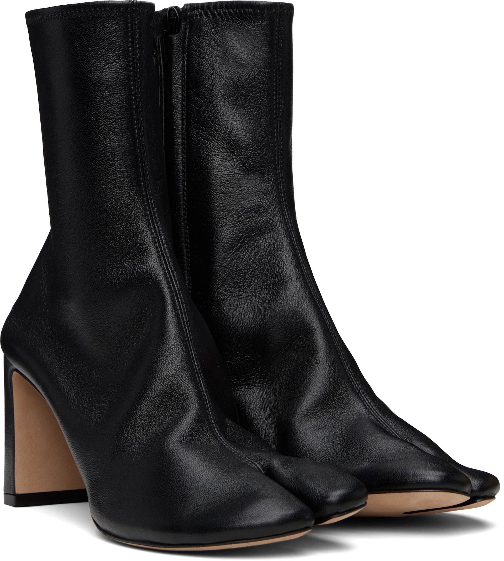 CHRISTEN - Bottes noires en cuir extensible à bout Tabi exclusives à SSENSE