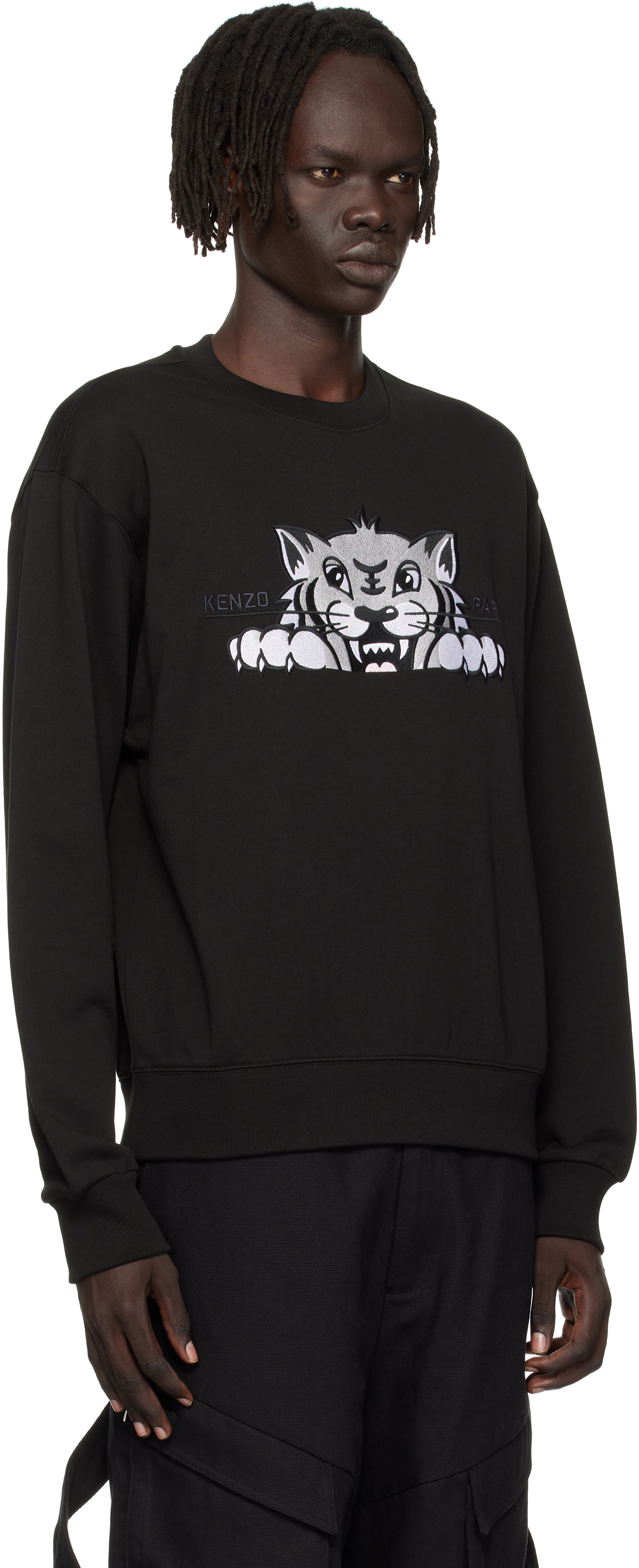 Kenzo Paris ブラック スウェット L Kenzo: Black Kenzo Paris 'KENZO Happy Tiger' Embroidered
