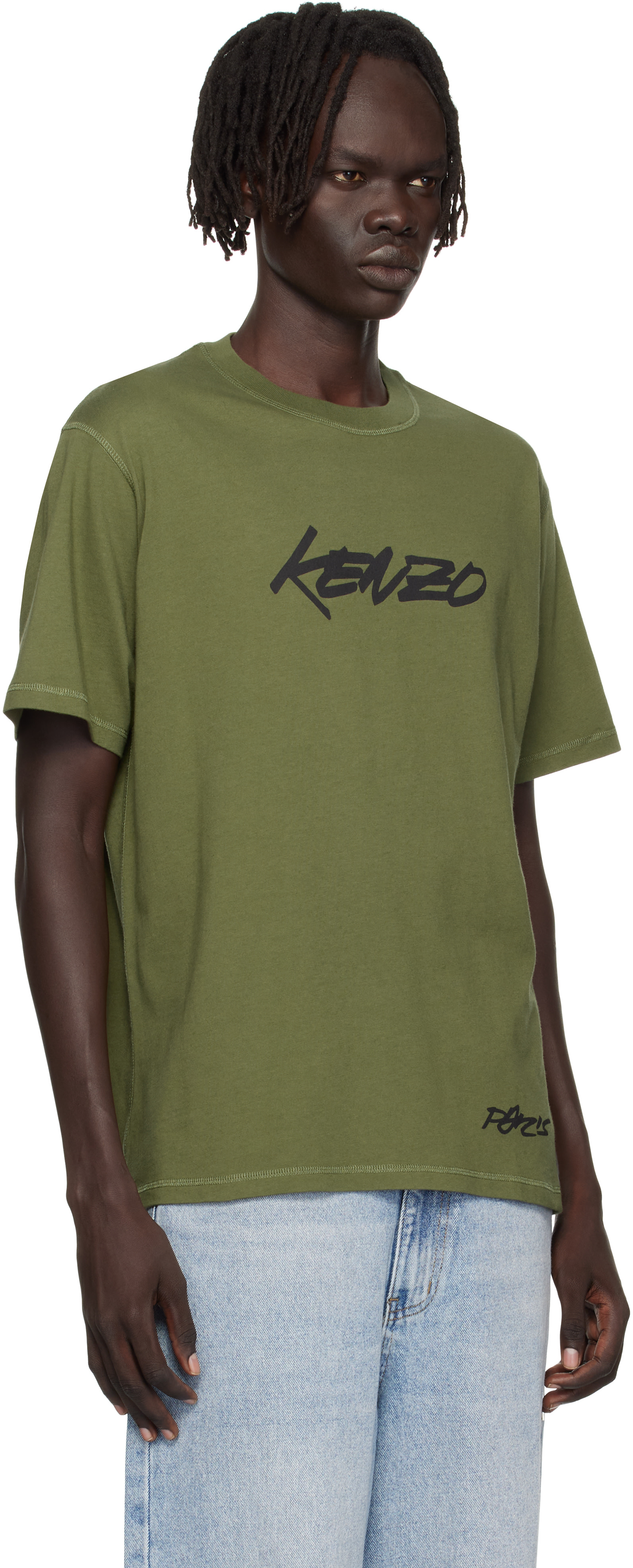 Kenzo: カーキ Kenzo Paris Futura 2000エディション コットン Tシャツ 