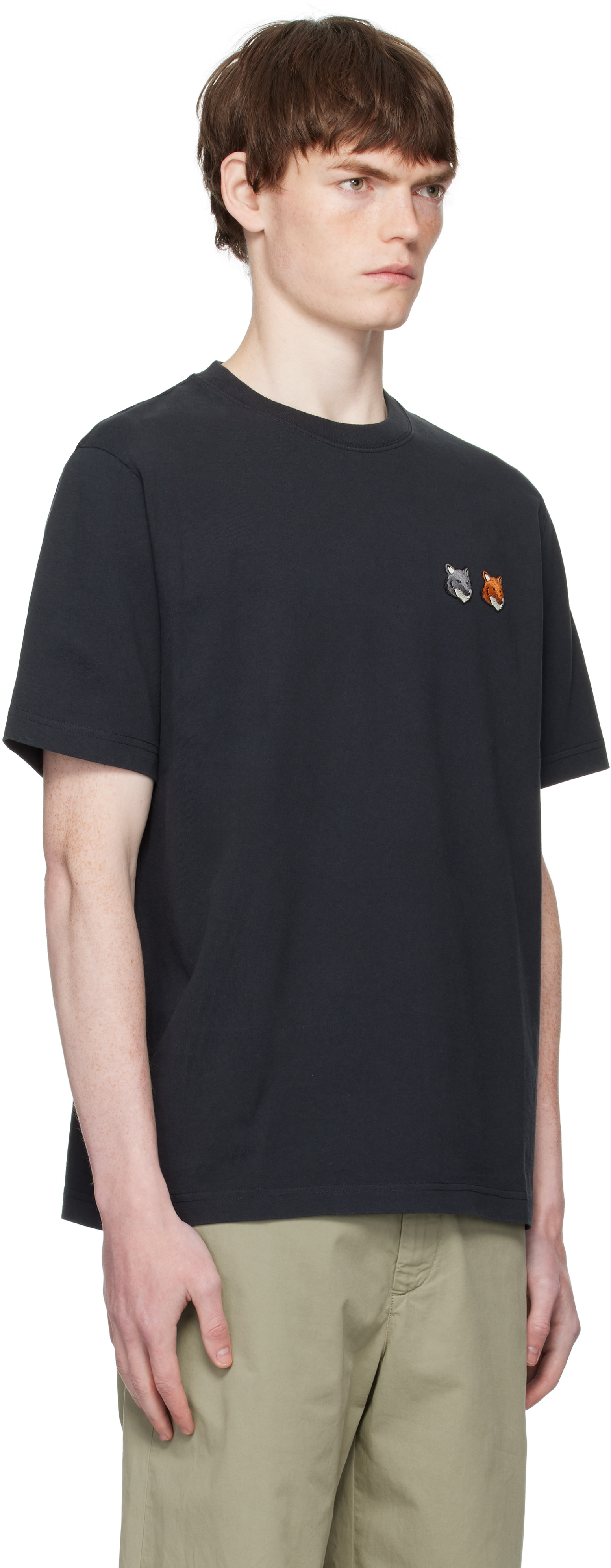 MAISON KITSUNÉ ブラック Tシャツ XS Maison Kitsuné: Black Double Bold Fox Head Comfort T-shirt | SSENSE