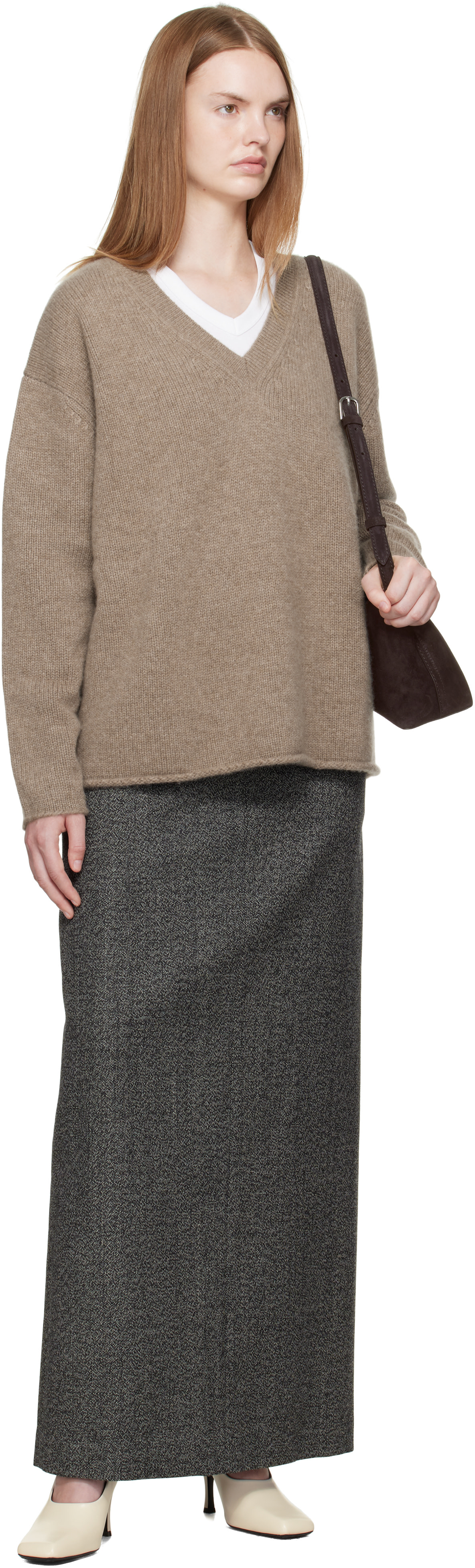 R2W - Pull décontracté Cecily brun en cachemire à col en V