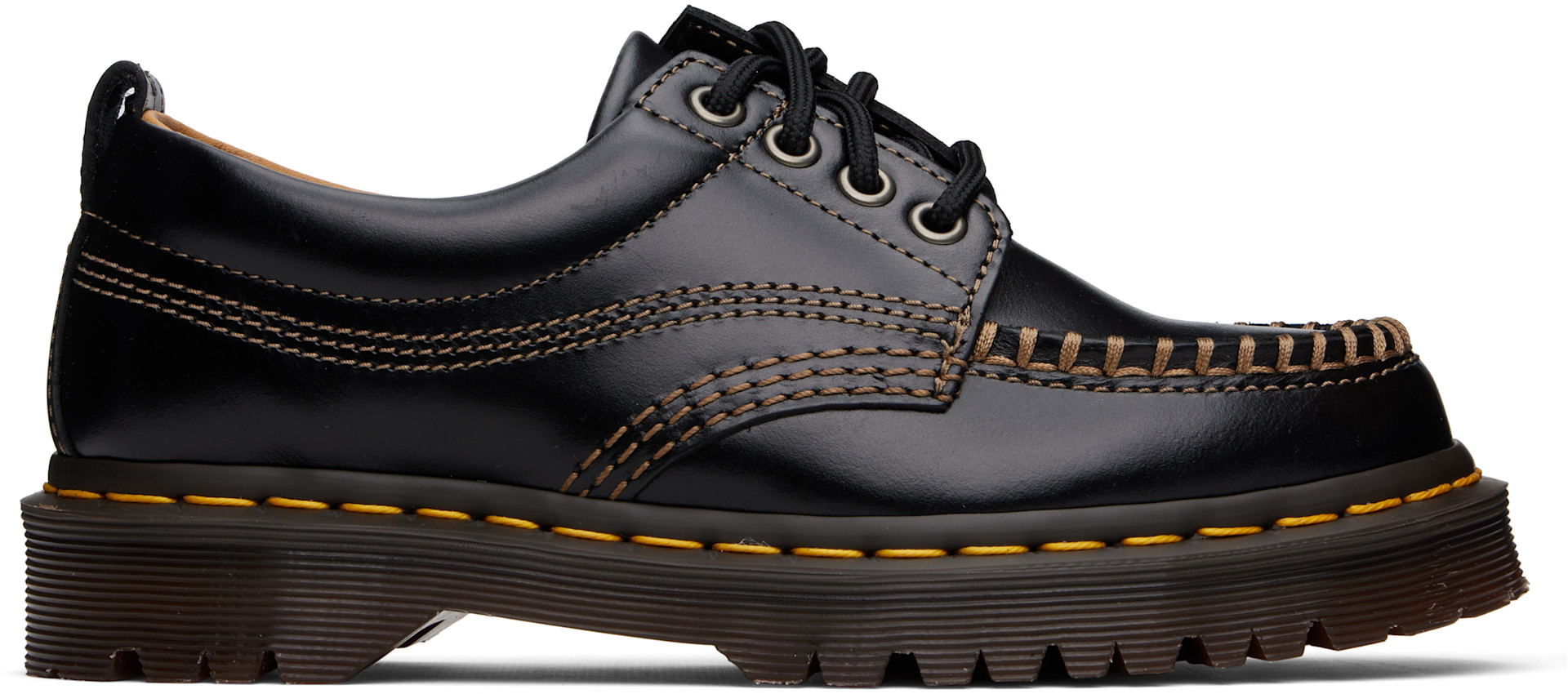 Dr. Martens: Black Lowell Leather Moc Toe Derbys | SSENSE United