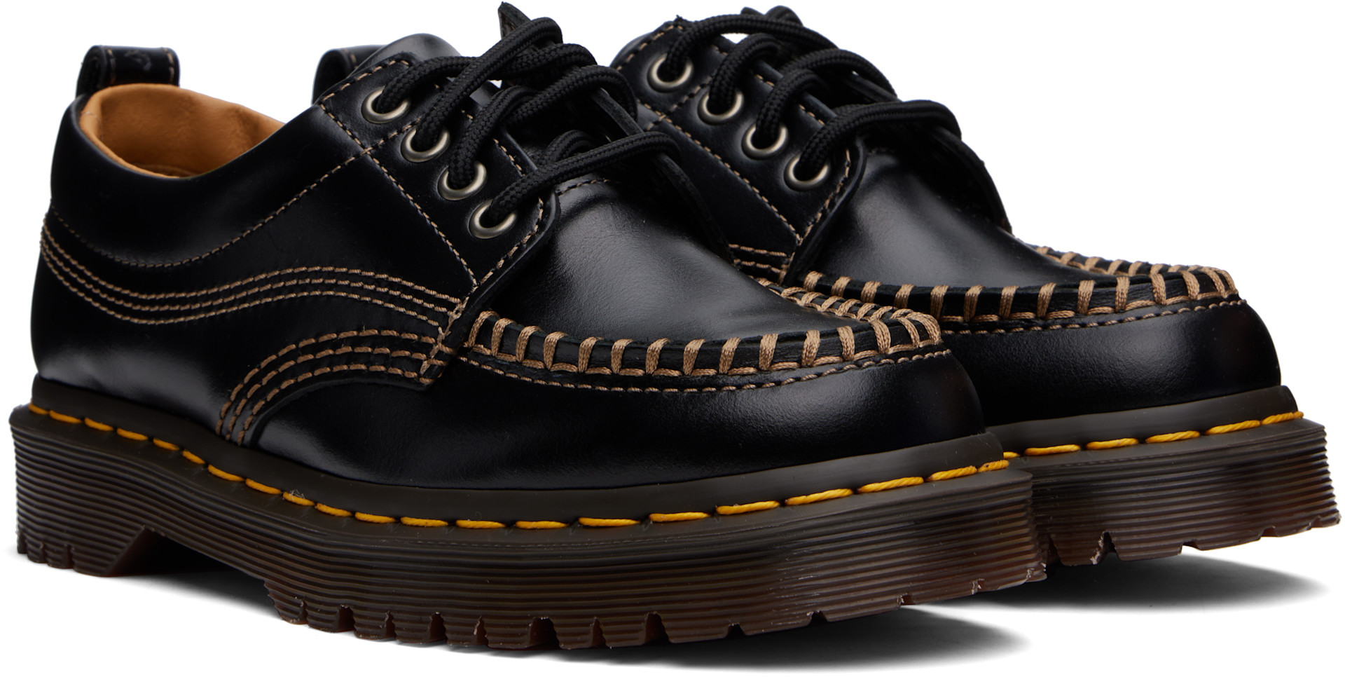 Dr. Martens: Black Lowell Leather Moc Toe Derbys | SSENSE Canada