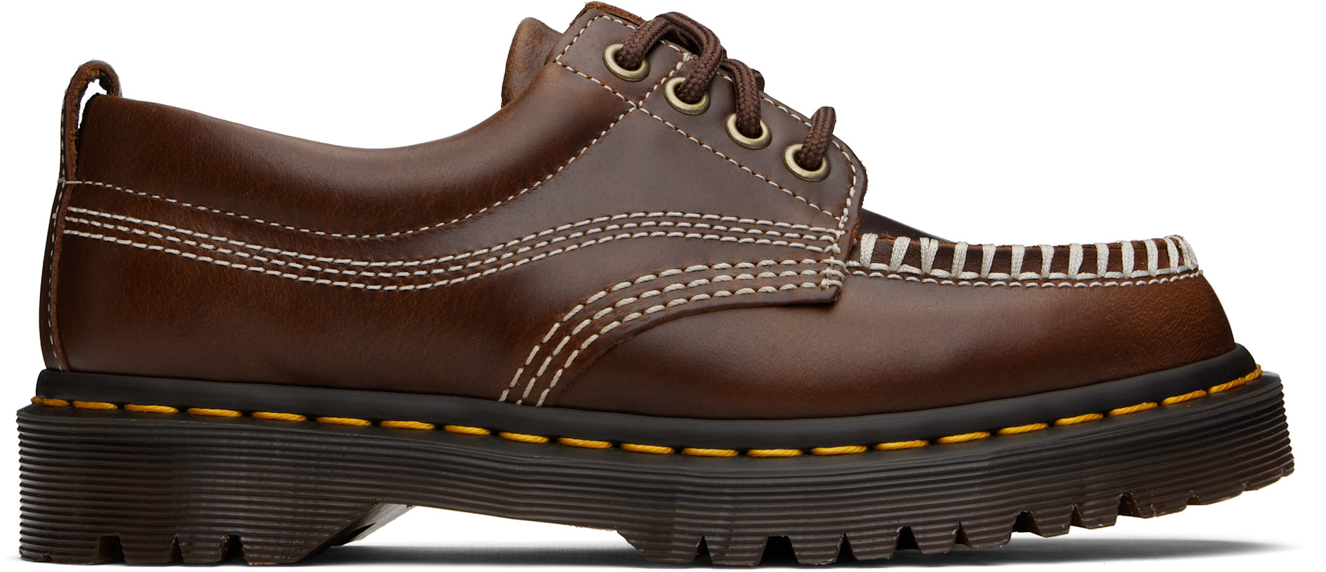 Dr. Martens: Brown Lowell Leather Moc Toe Derbys | SSENSE United