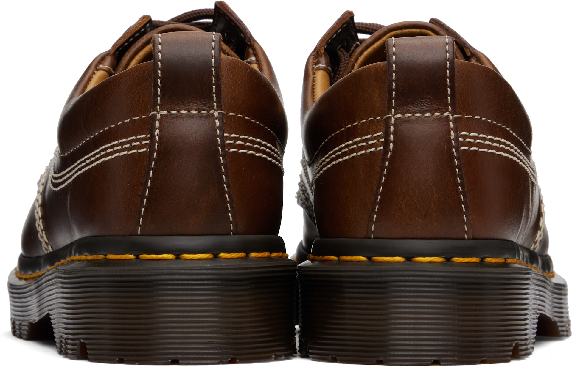 Dr. Martens: Brown Lowell Leather Moc Toe Derbys | SSENSE