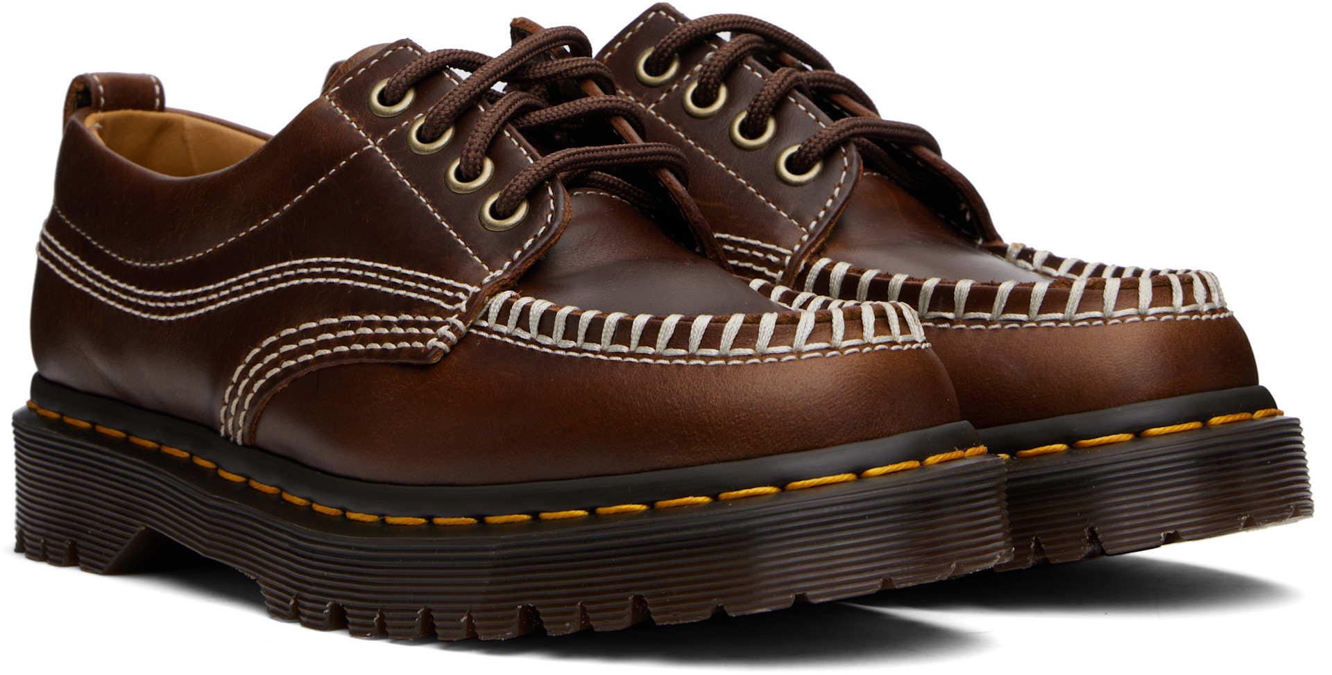 Dr. Martens Lowell ブラウン UK9 Dr. Martens: Brown Lowell Leather Moc Toe Derbys | SSENSE