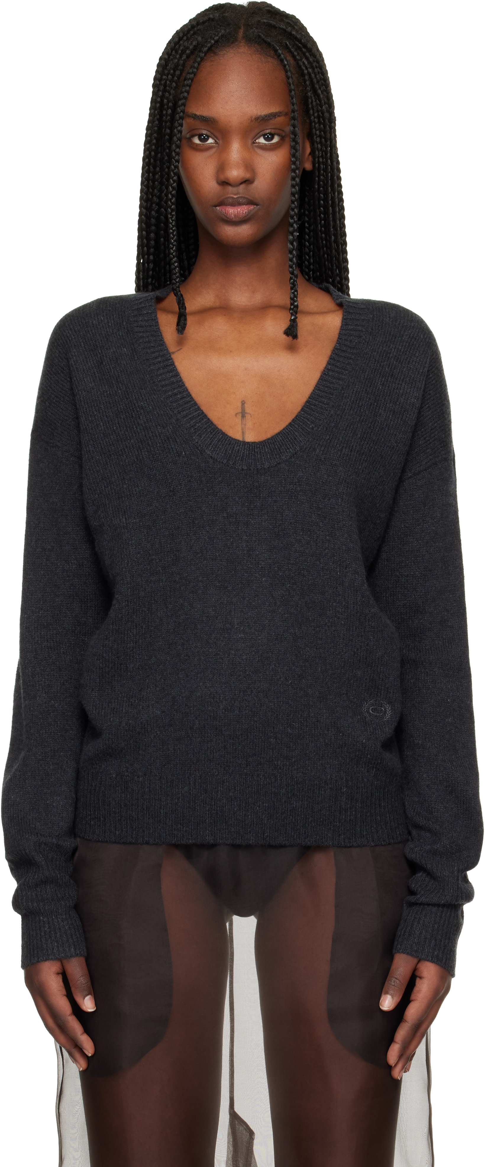 Commission - Pull bleu marine à encolure arrondie