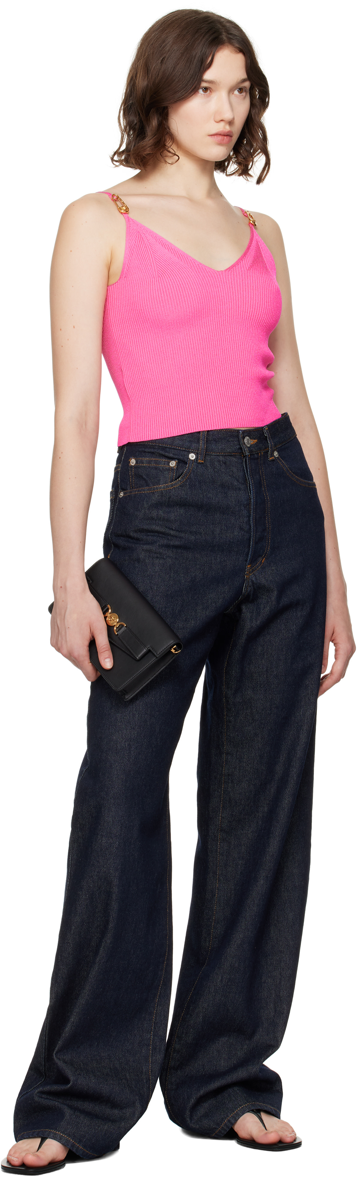 Versace: Pink Safety Pin Knit Crop Camisole | SSENSE