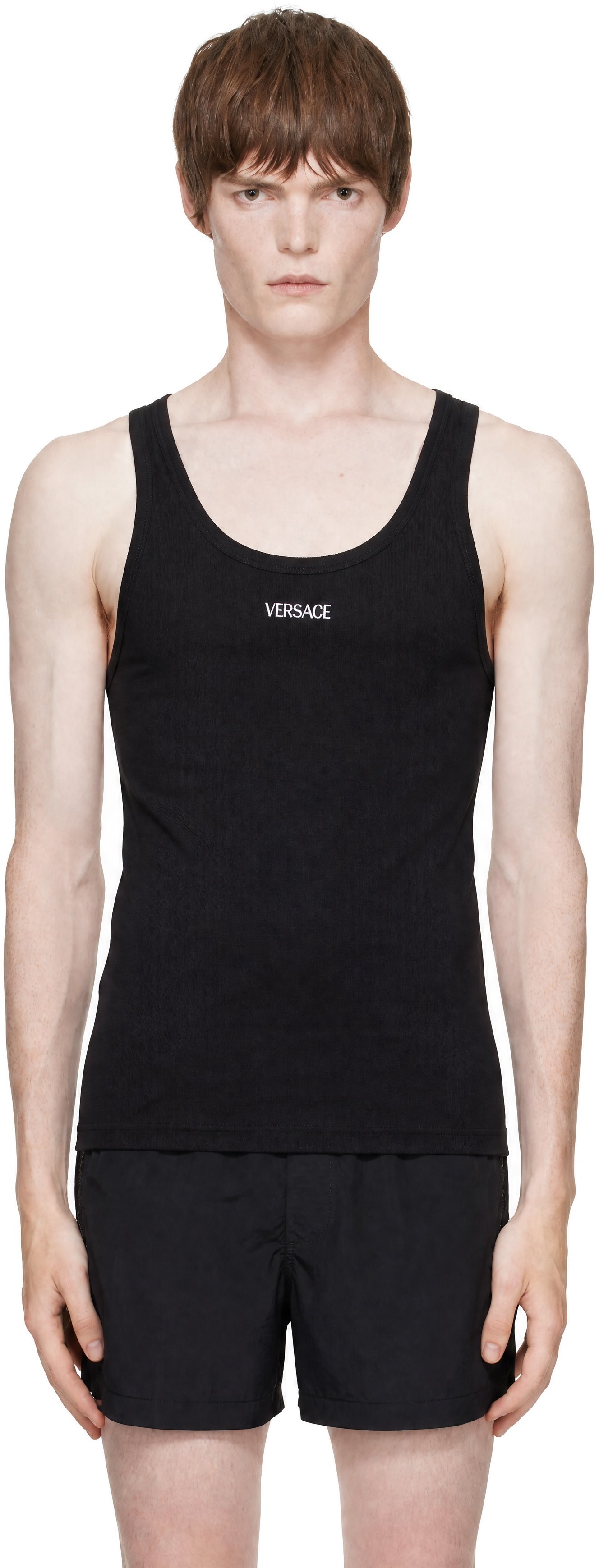 Versace - Black Cotton Ribbed Tank Top