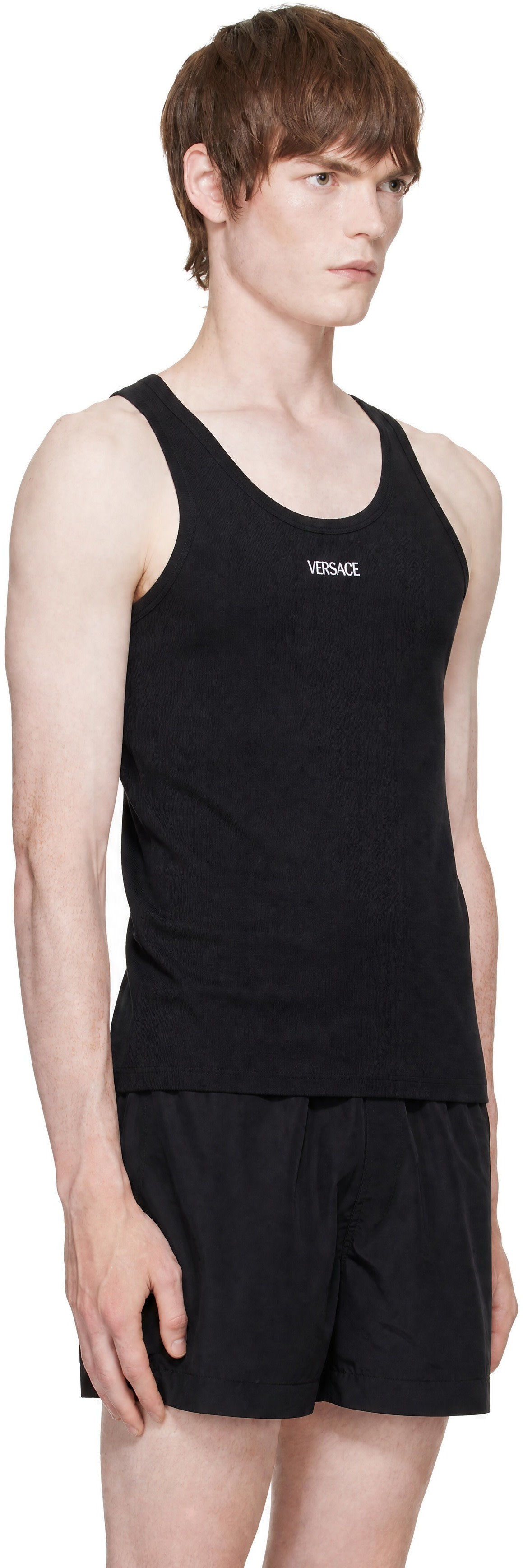 Versace - Black Cotton Ribbed Tank Top