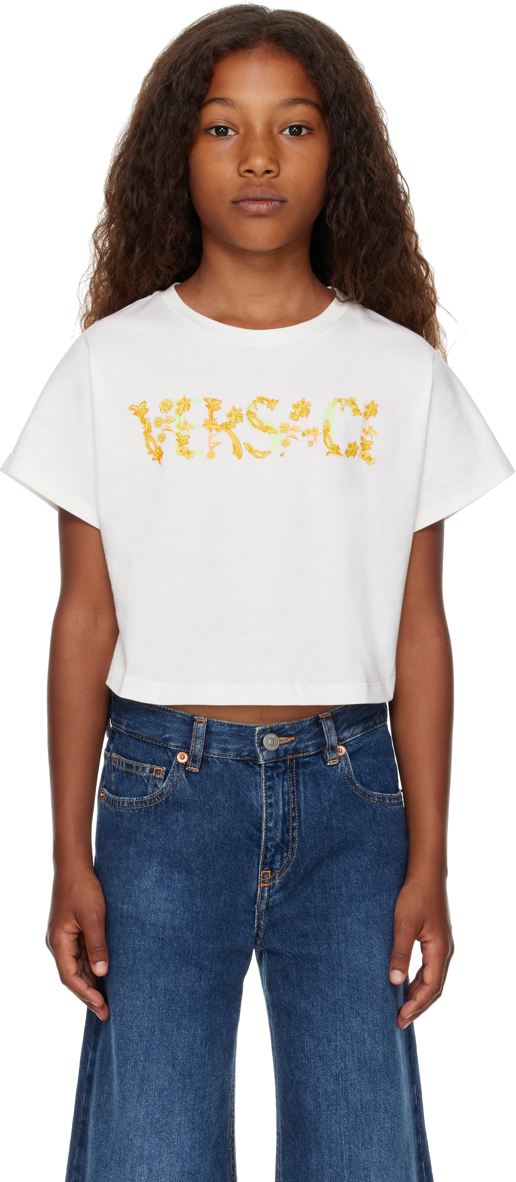 Versace - キッズ|ホワイト 'Versace' Logo Tシャツ