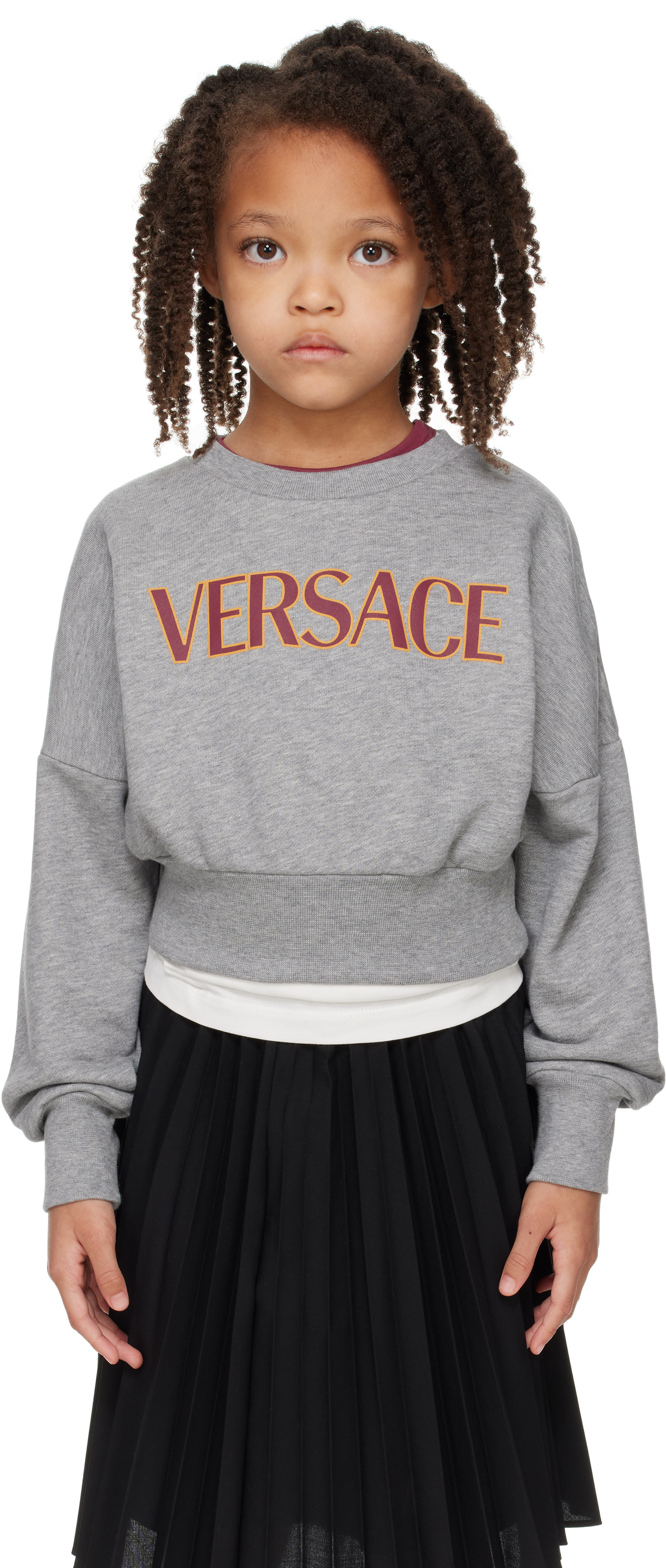 Versace - Enfant | Pull molletonné écourté gris à logo