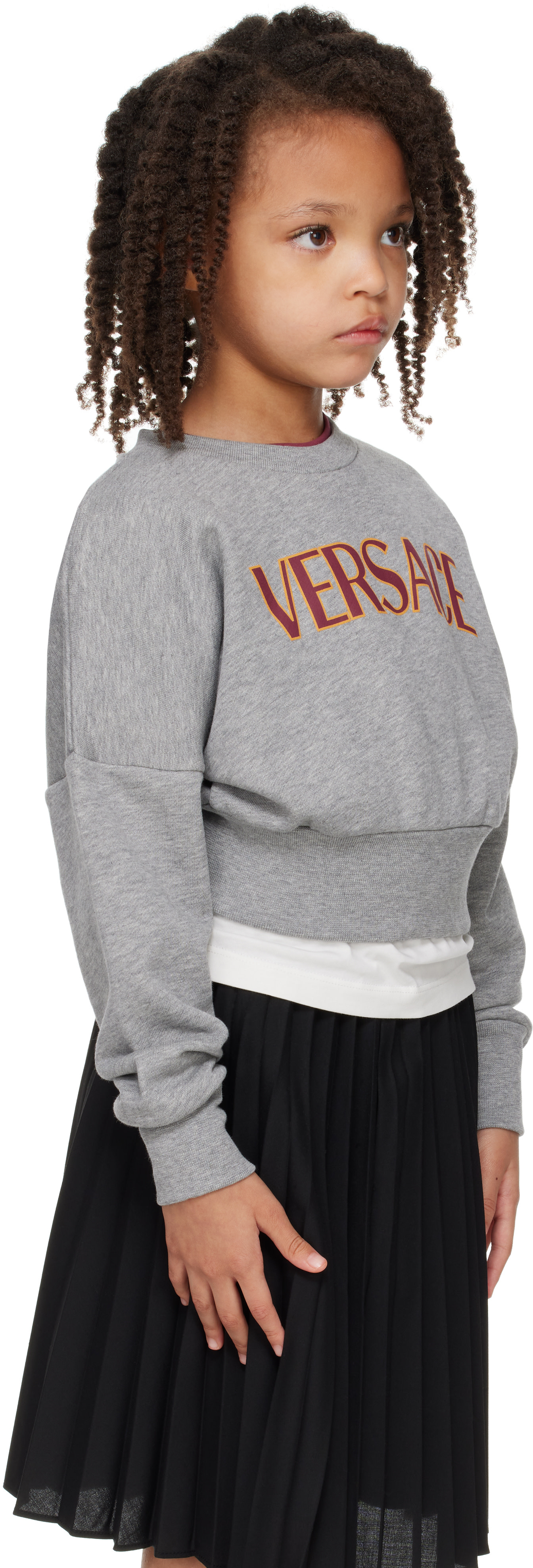 Versace - Enfant | Pull molletonné écourté gris à logo