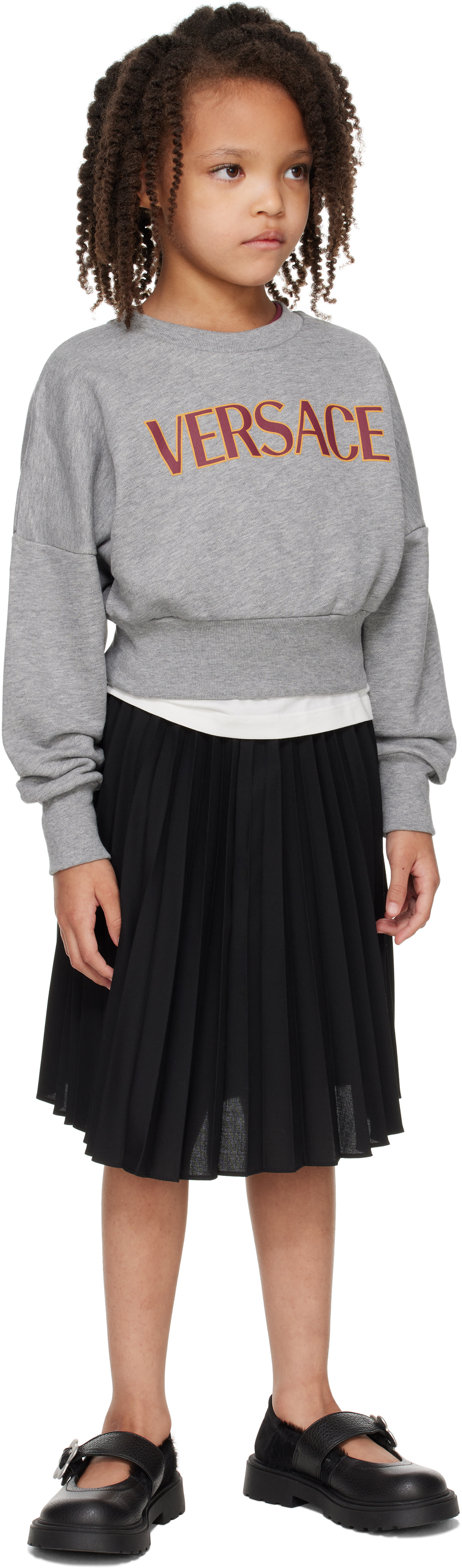 Versace - Enfant | Pull molletonné écourté gris à logo